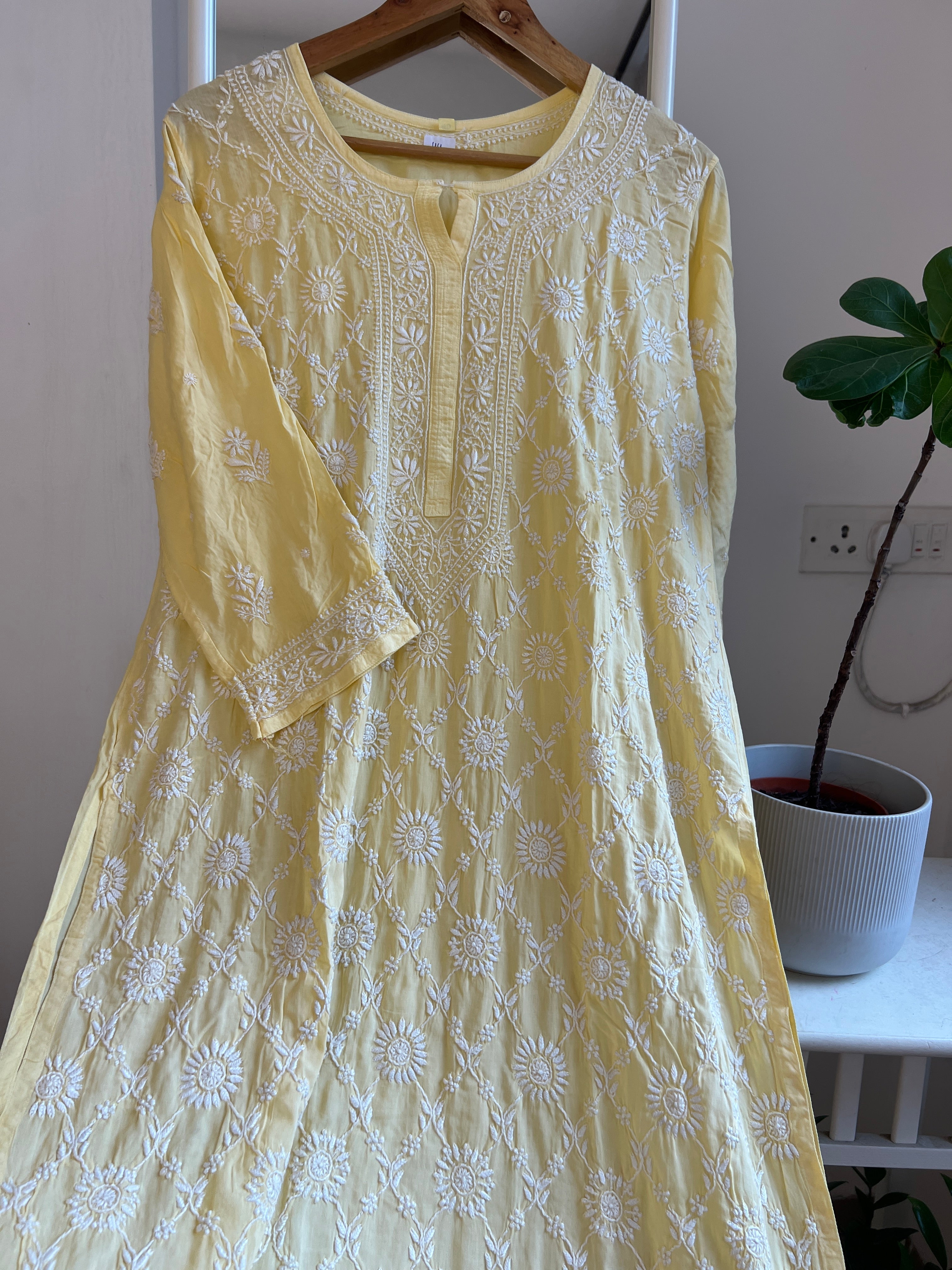 Premium Modal Chikankari Cotton Kurti - Yellow  - Noor Collection ARIAA CHIKANKARI 