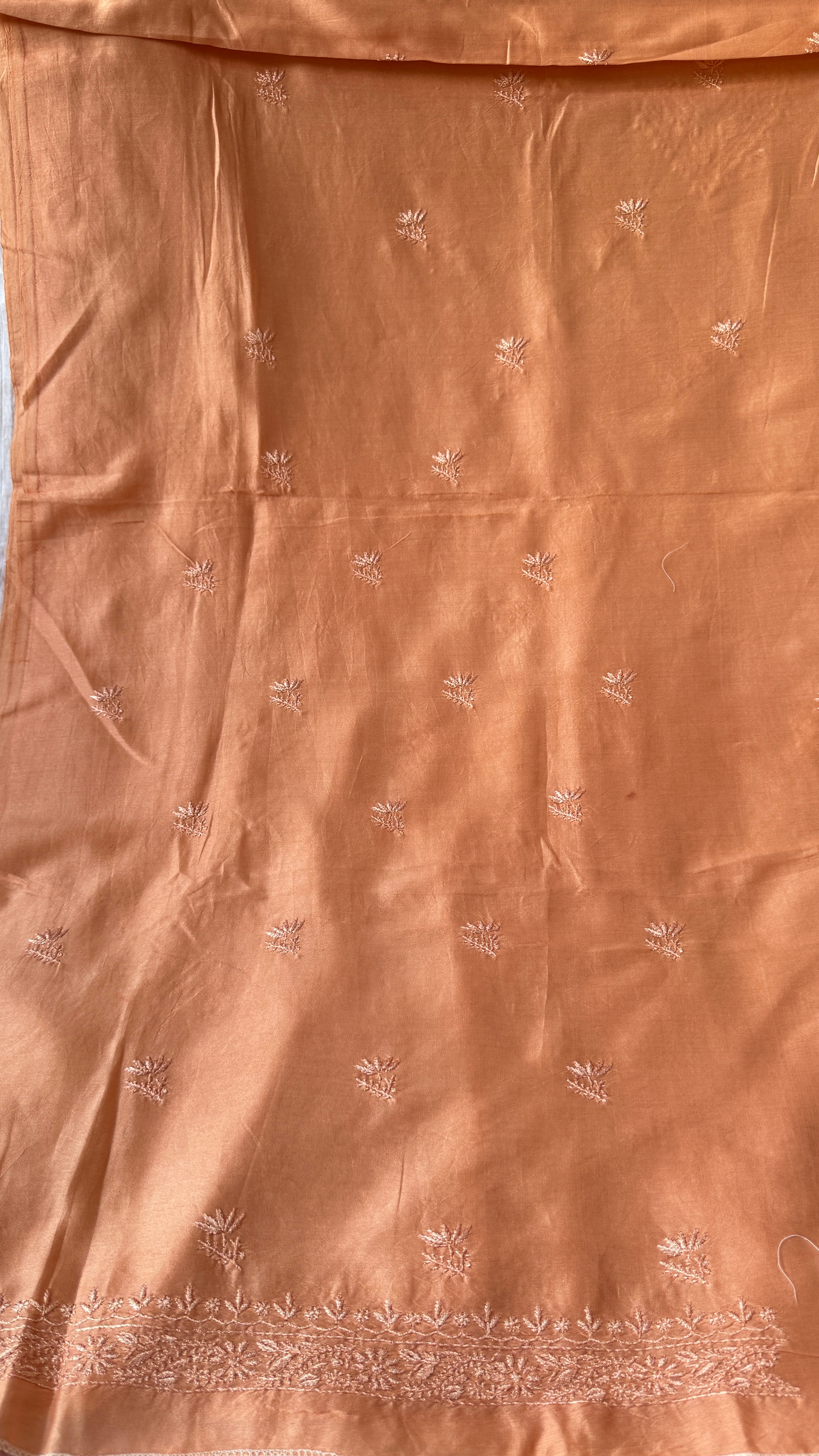 Chanderi Chikankari Kurta Length - Mens- Orange