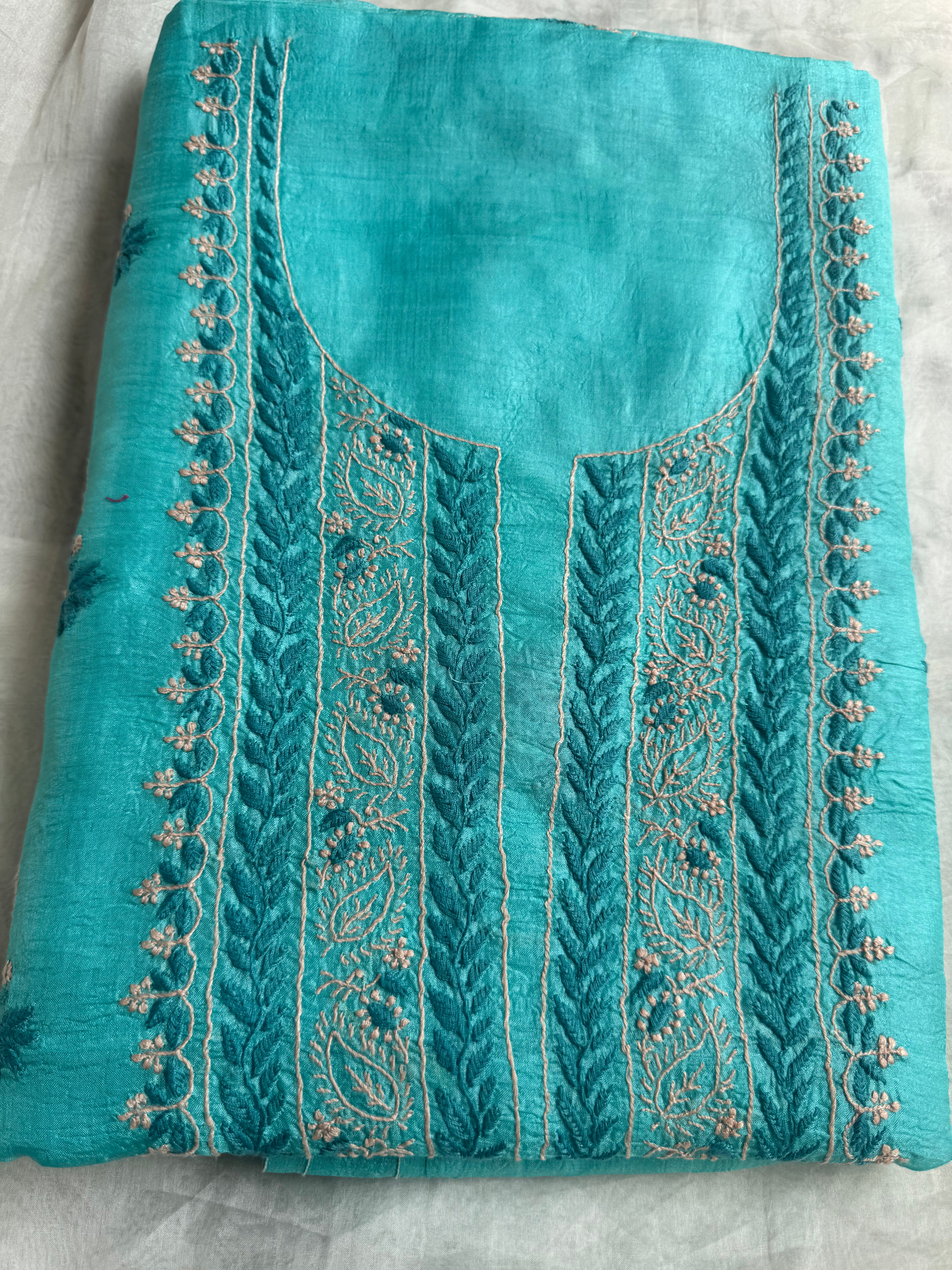 Pure Tussar Silk Chikankari Length with Dupatta -  Blue Multi Thread ARIAA CHIKANKARI 
