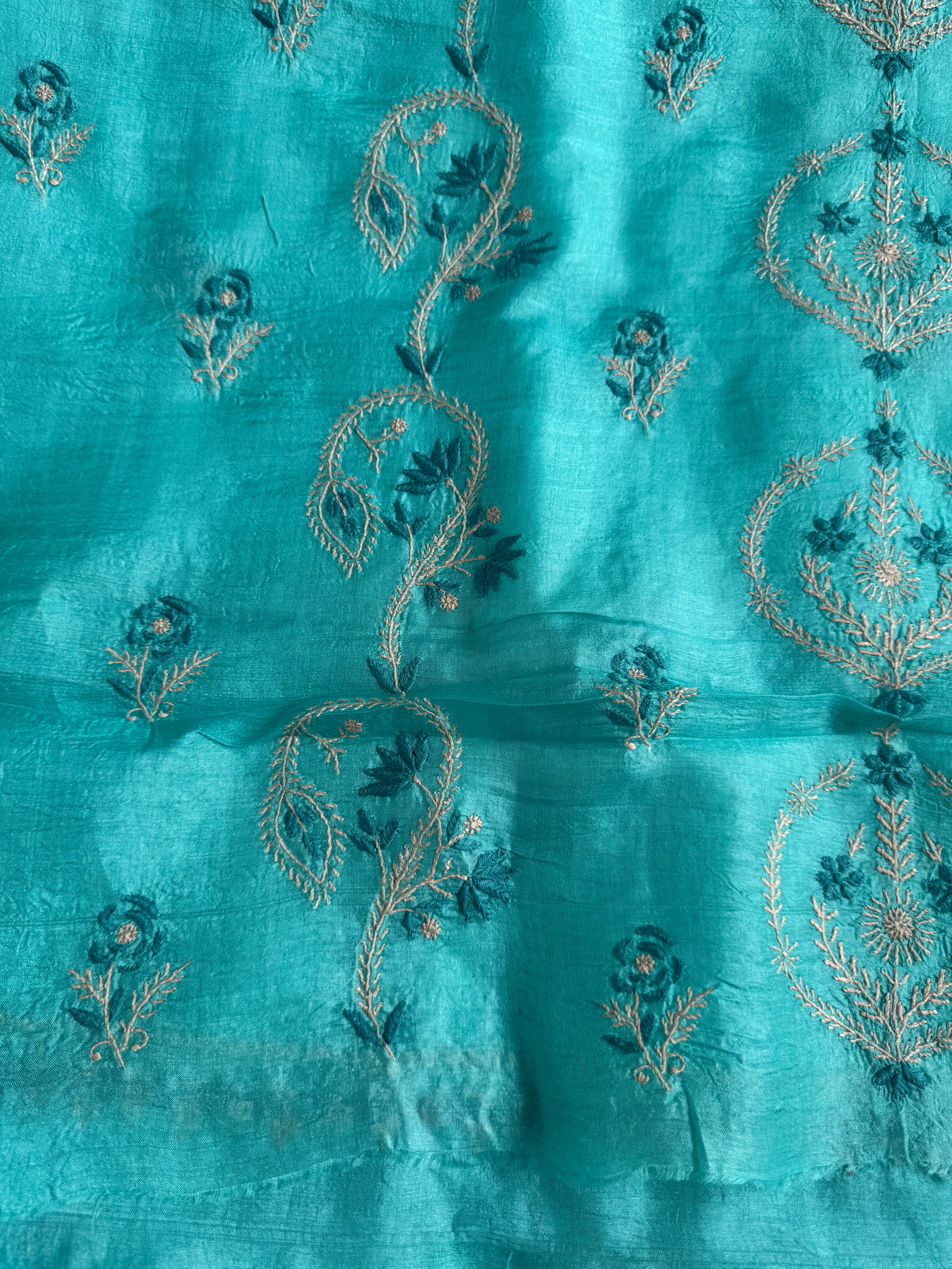 Pure Tussar Silk Chikankari Length with Dupatta -  Blue Multi Thread ARIAA CHIKANKARI 