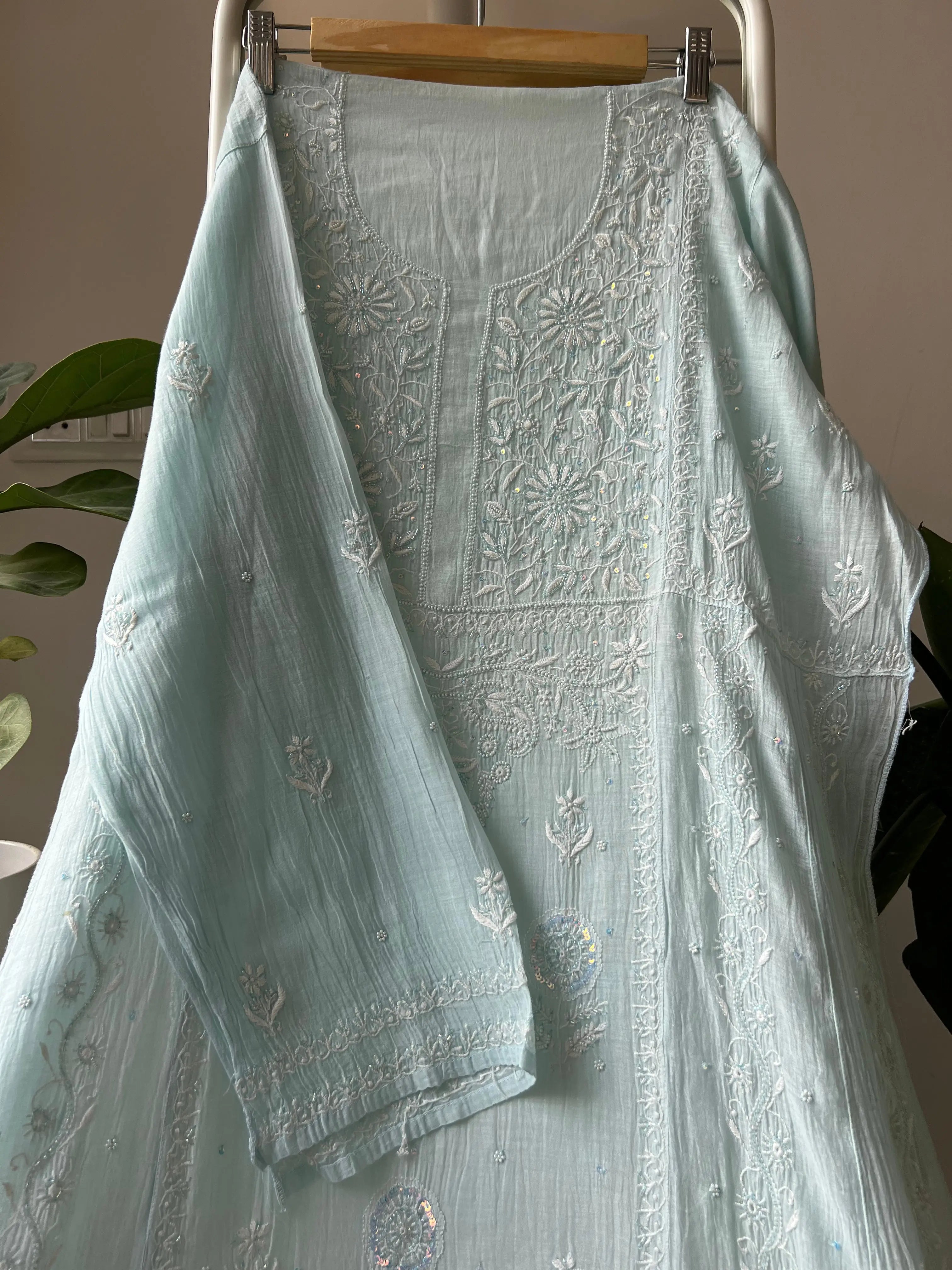 Mul Chanderi Chikankari Anarkali - Baby Blue ARIAA CHIKANKARI 