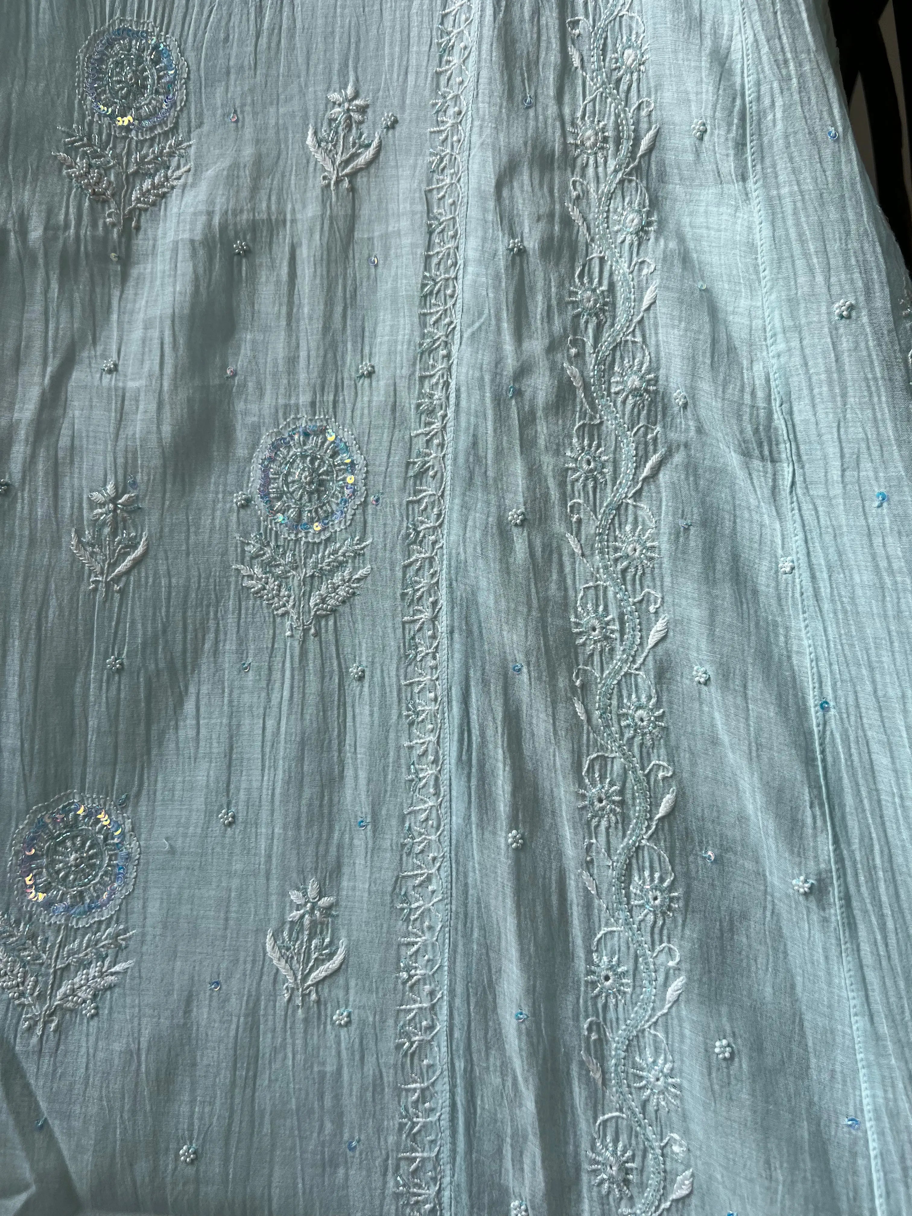 Mul Chanderi Chikankari Anarkali - Baby Blue ARIAA CHIKANKARI 