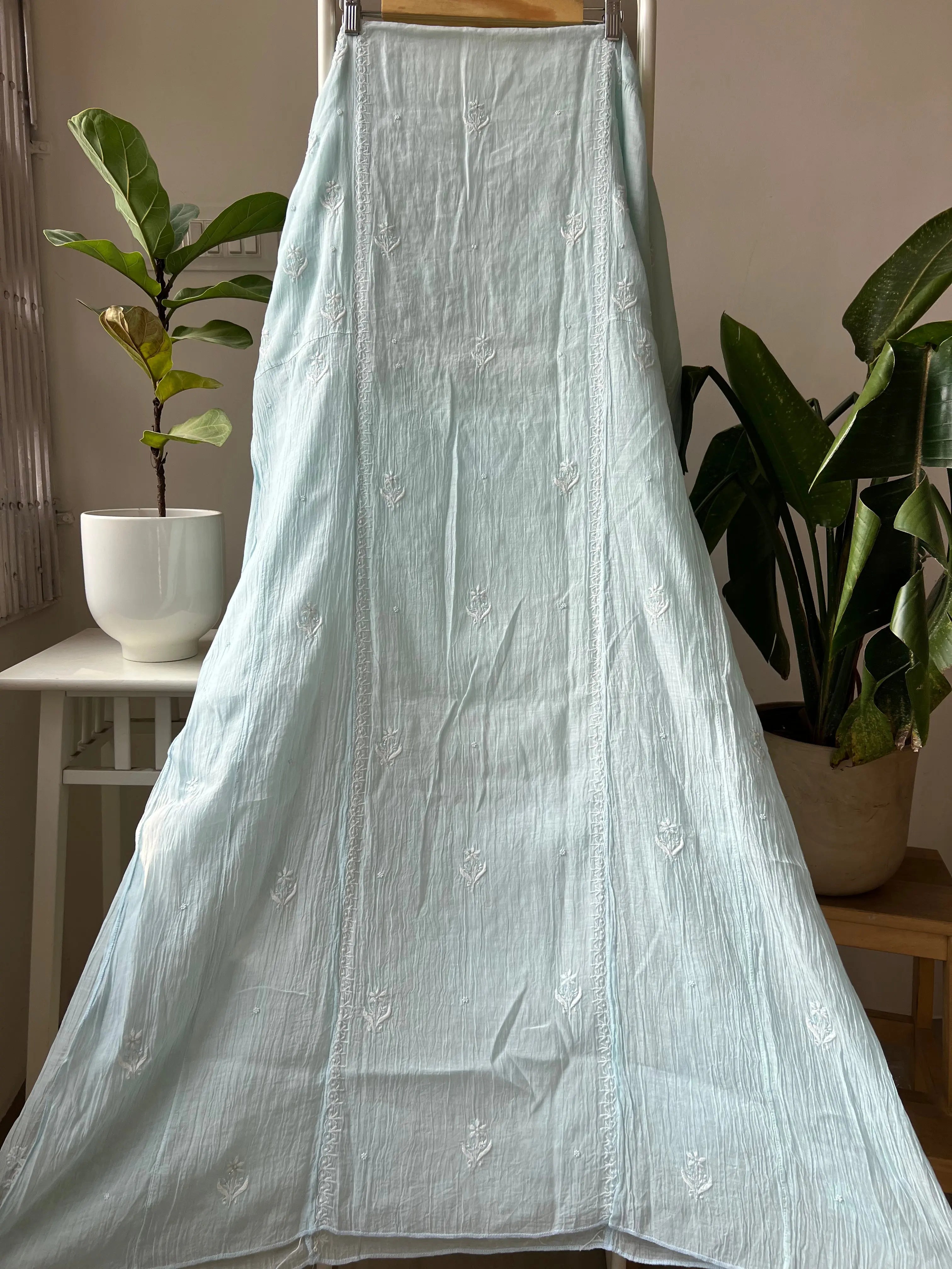 Mul Chanderi Chikankari Anarkali - Baby Blue ARIAA CHIKANKARI 