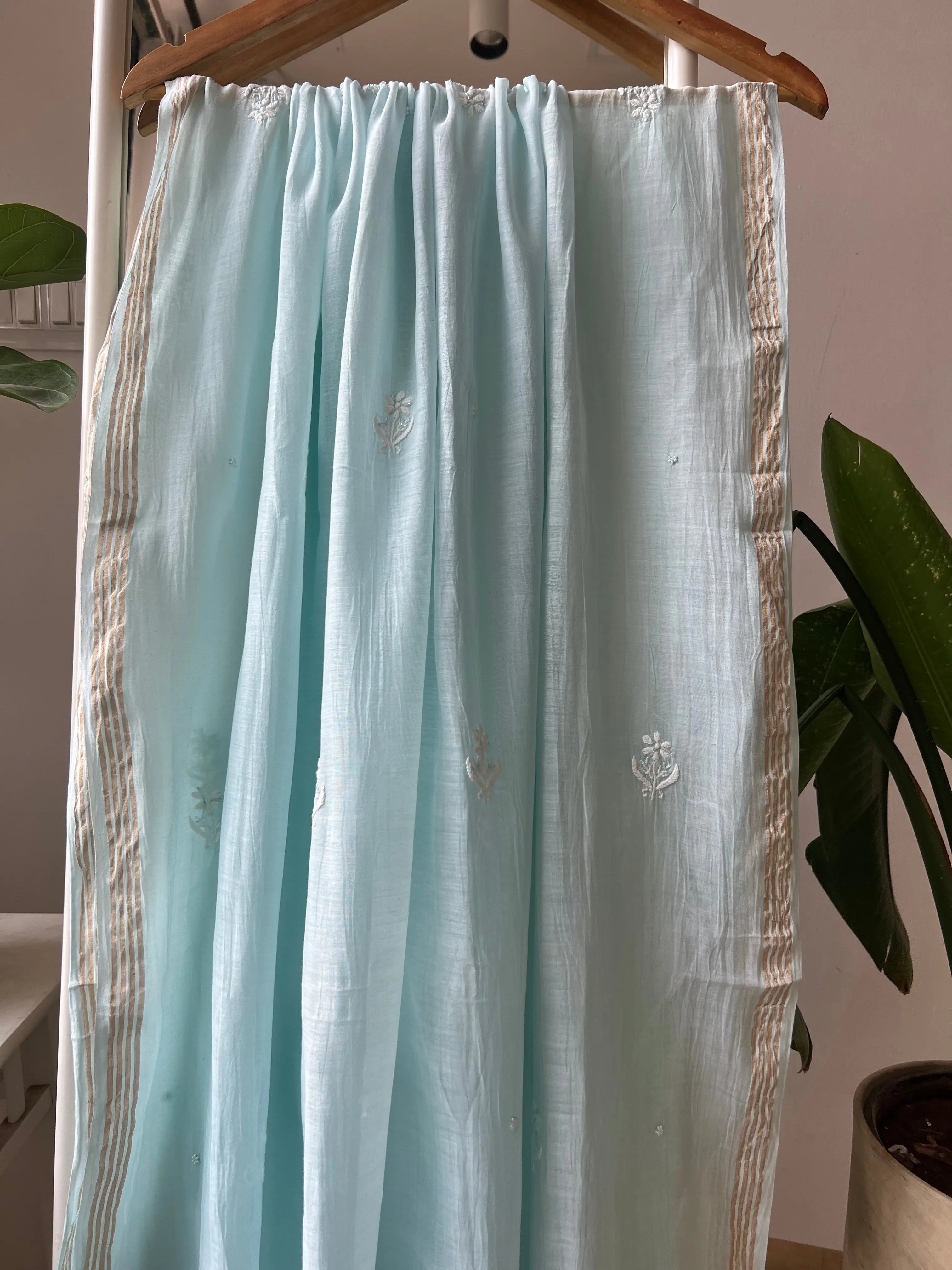 Mul Chanderi Chikankari Anarkali - Baby Blue ARIAA CHIKANKARI 