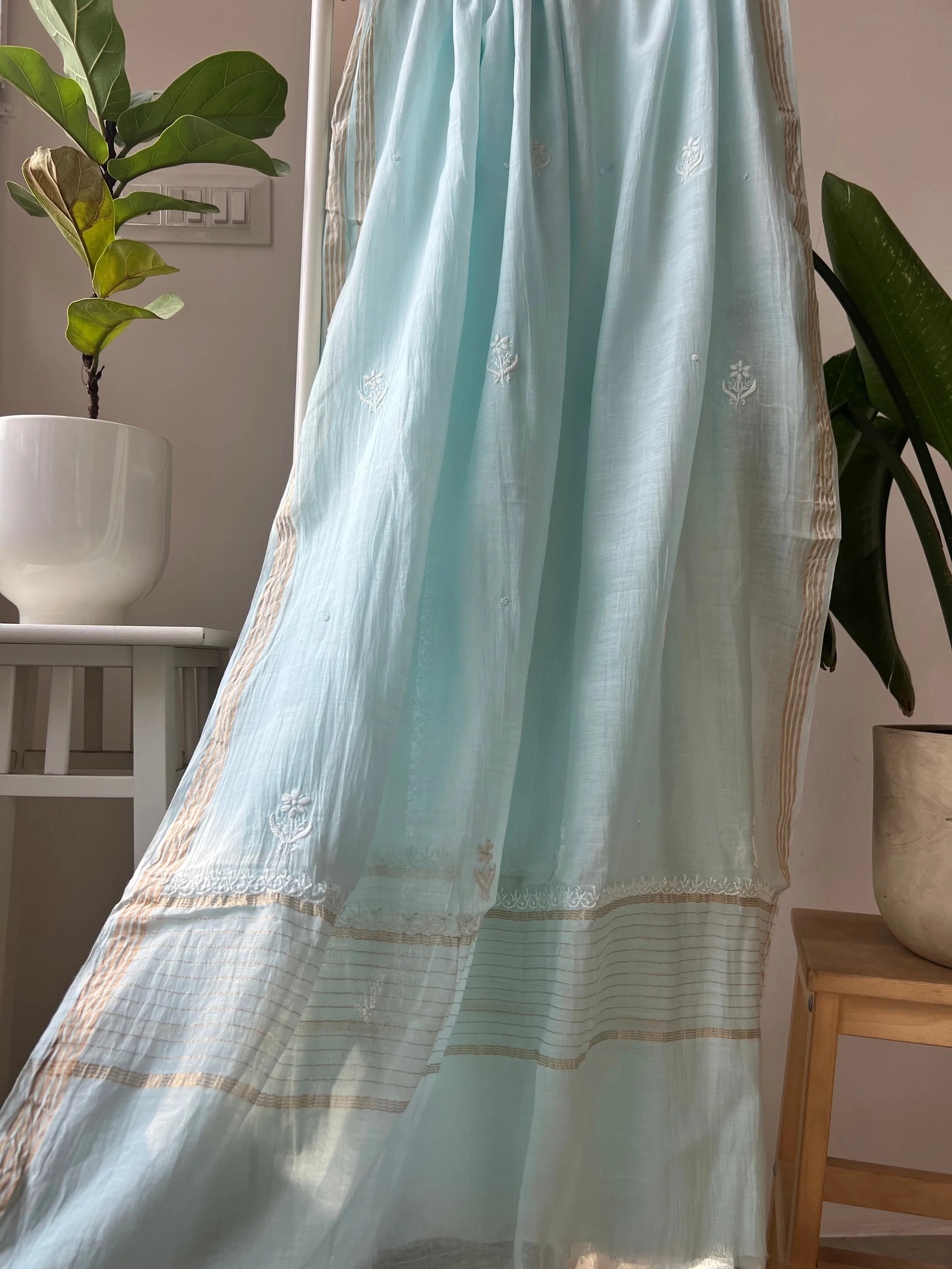 Mul Chanderi Chikankari Anarkali - Baby Blue ARIAA CHIKANKARI 