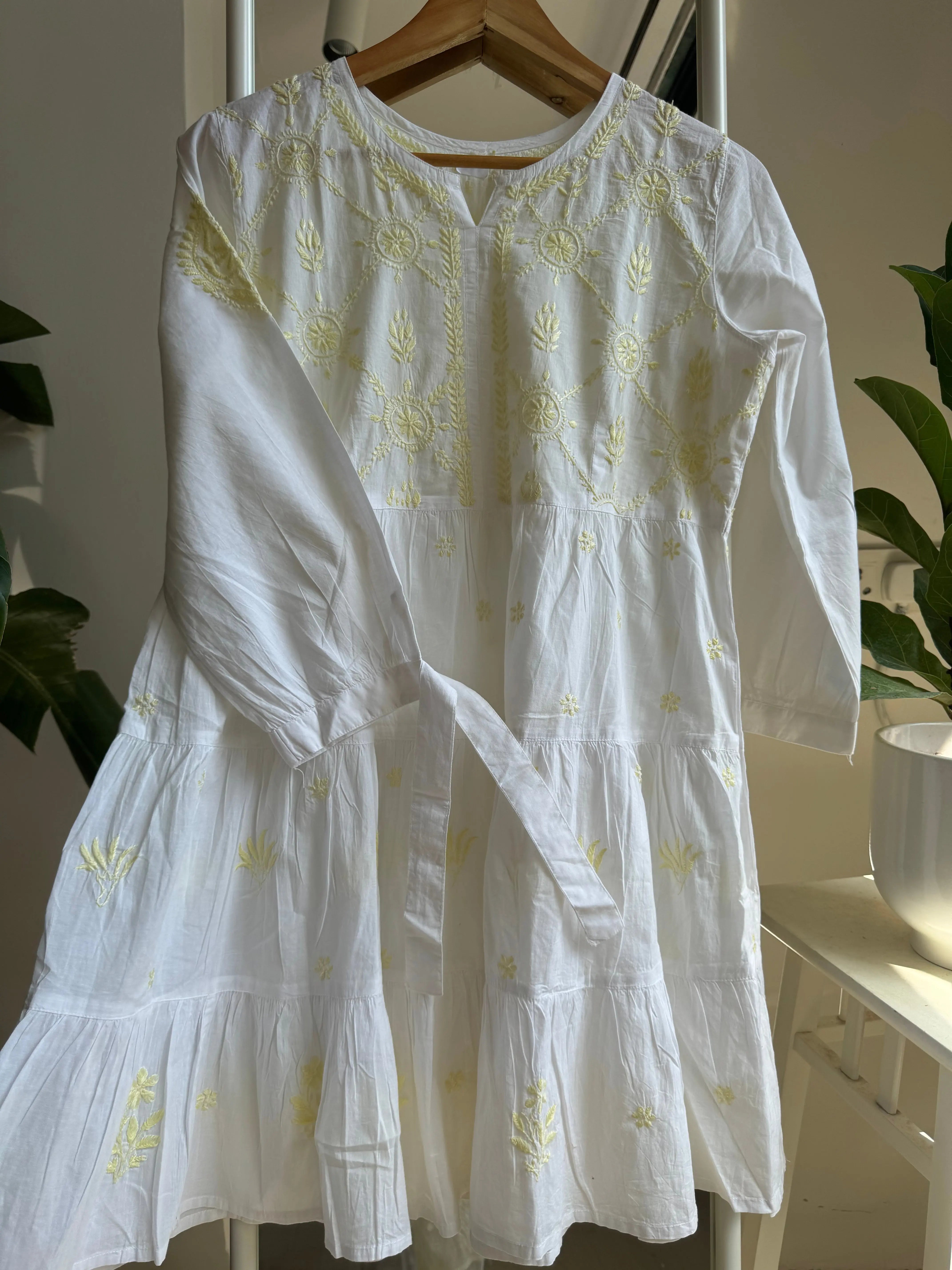 Chikankari Short white Dress - Mul Cotton ARIAA CHIKANKARI 