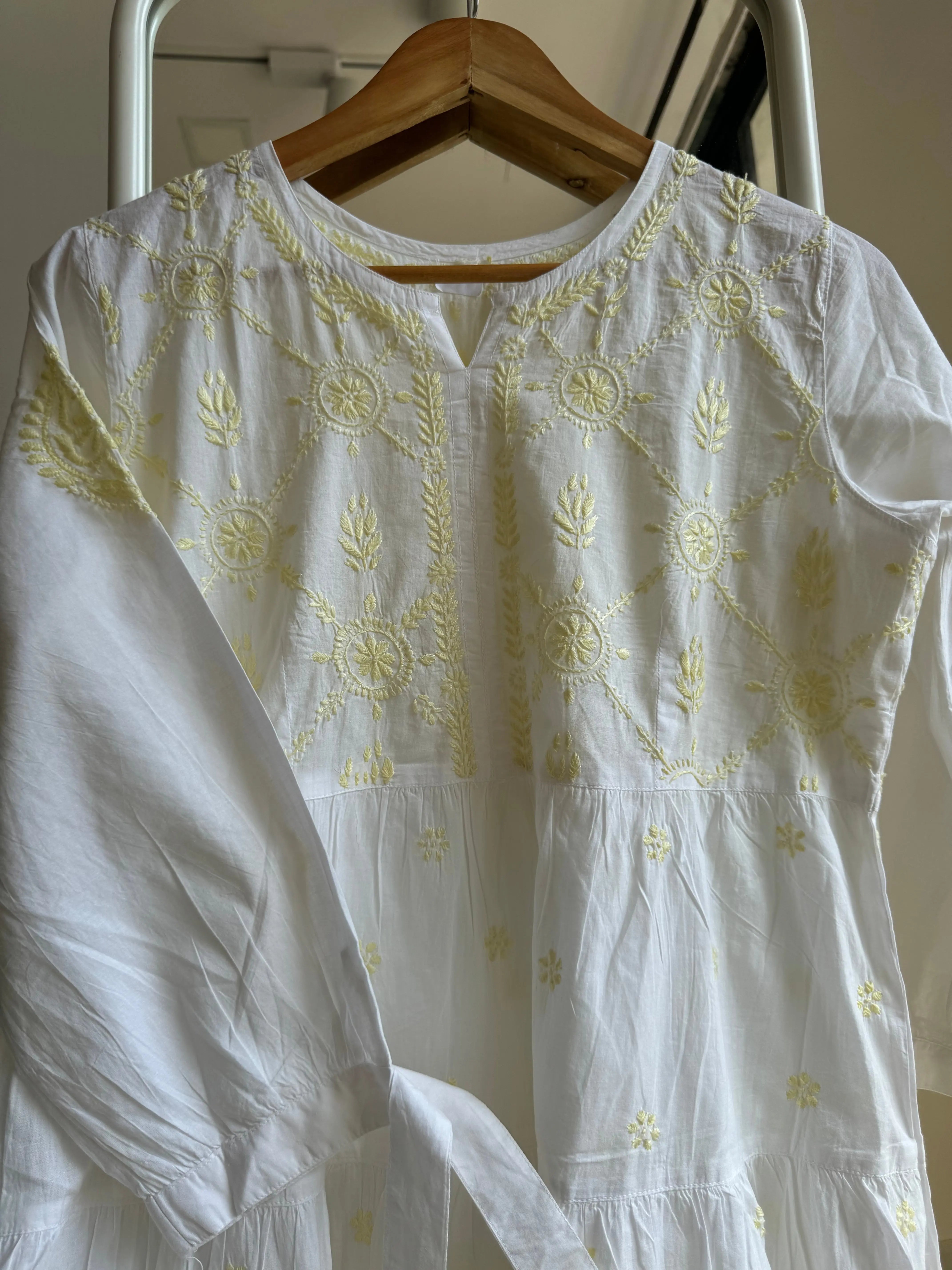 Chikankari Short white Dress - Mul Cotton ARIAA CHIKANKARI 