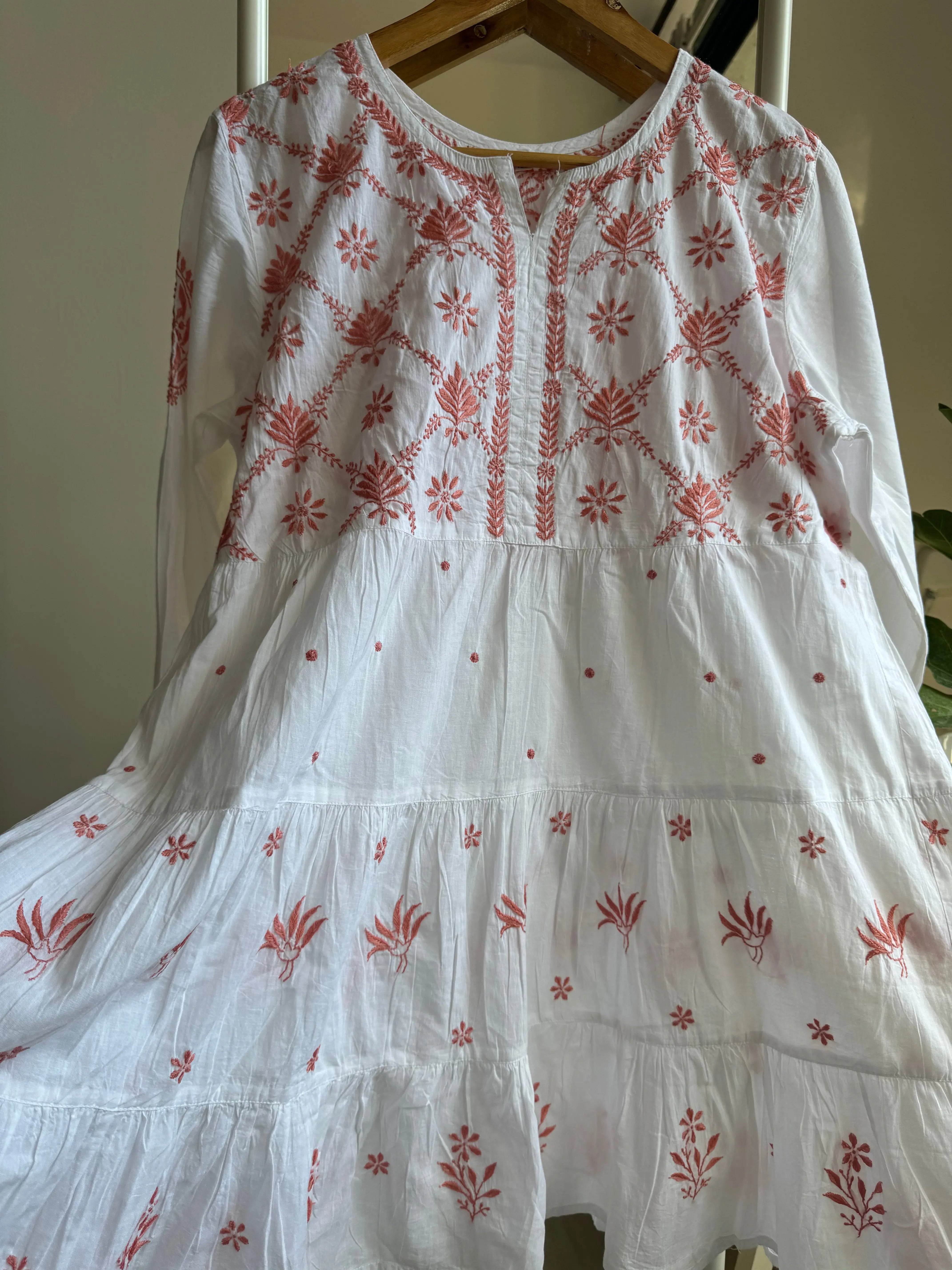 Chikankari Short white Dress - Mul Cotton ARIAA CHIKANKARI 