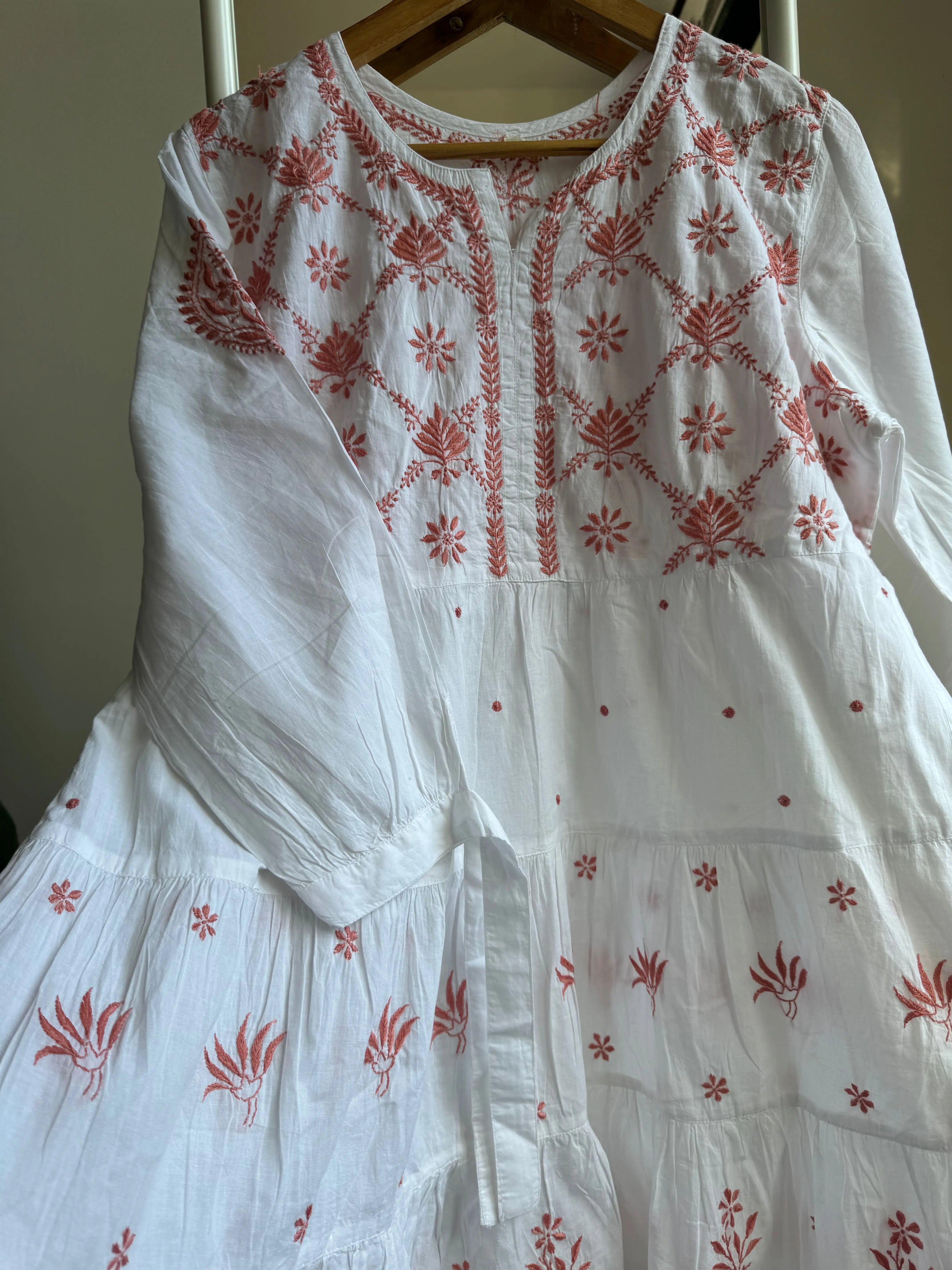 Chikankari Short white Dress - Mul Cotton ARIAA CHIKANKARI 