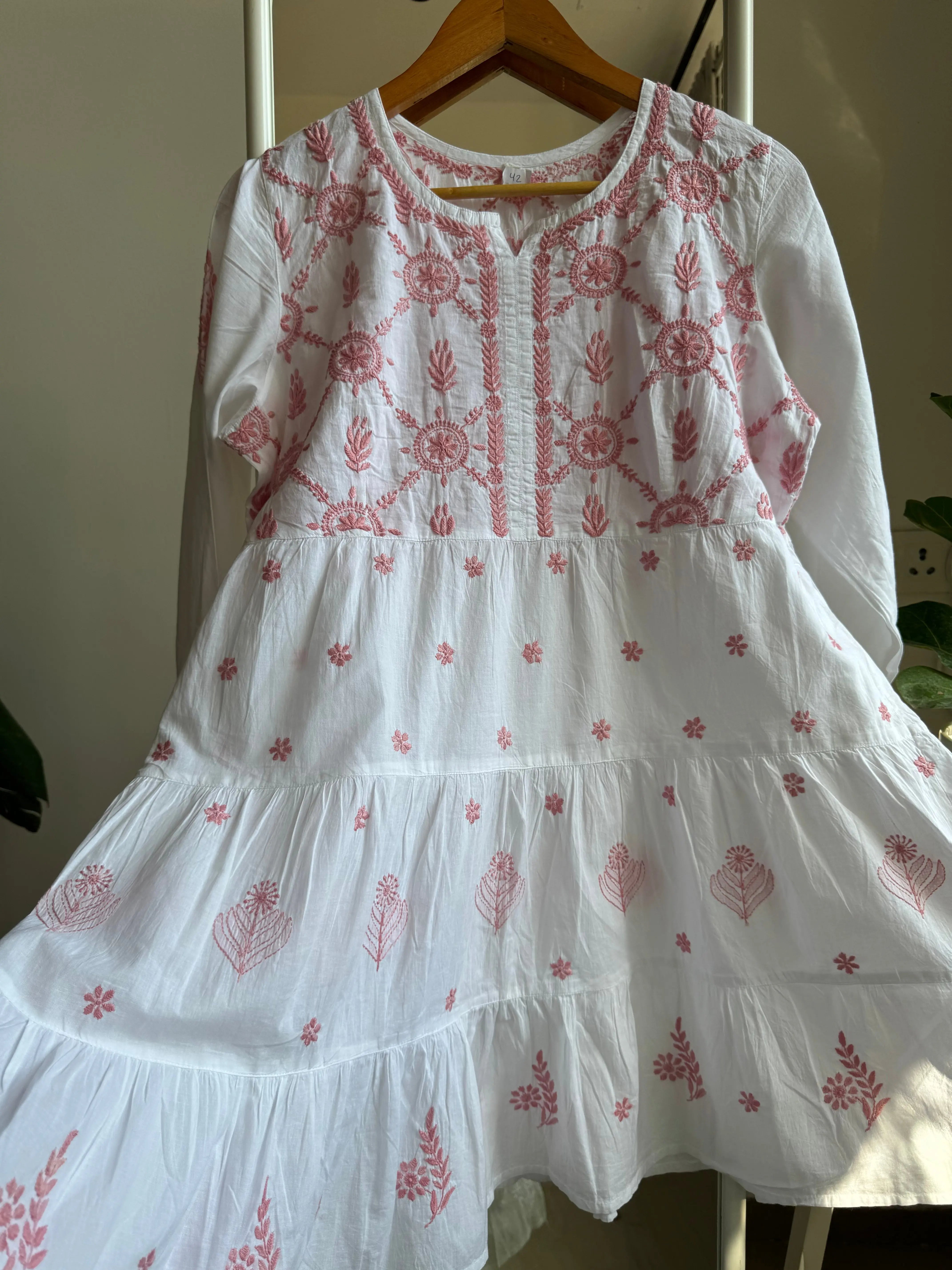 Chikankari Short white Dress - Mul Cotton ARIAA CHIKANKARI 