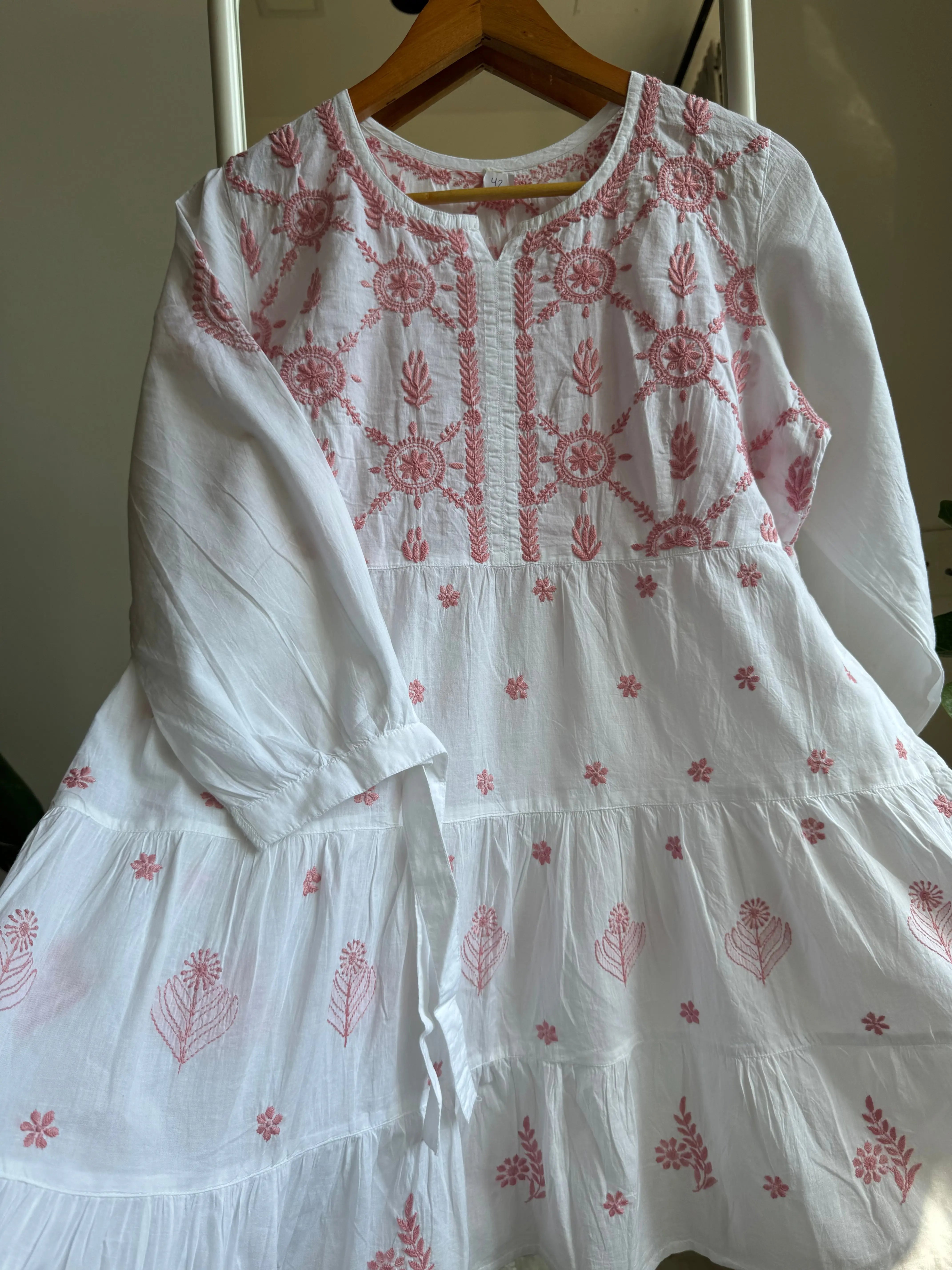 Chikankari Short white Dress - Mul Cotton ARIAA CHIKANKARI 