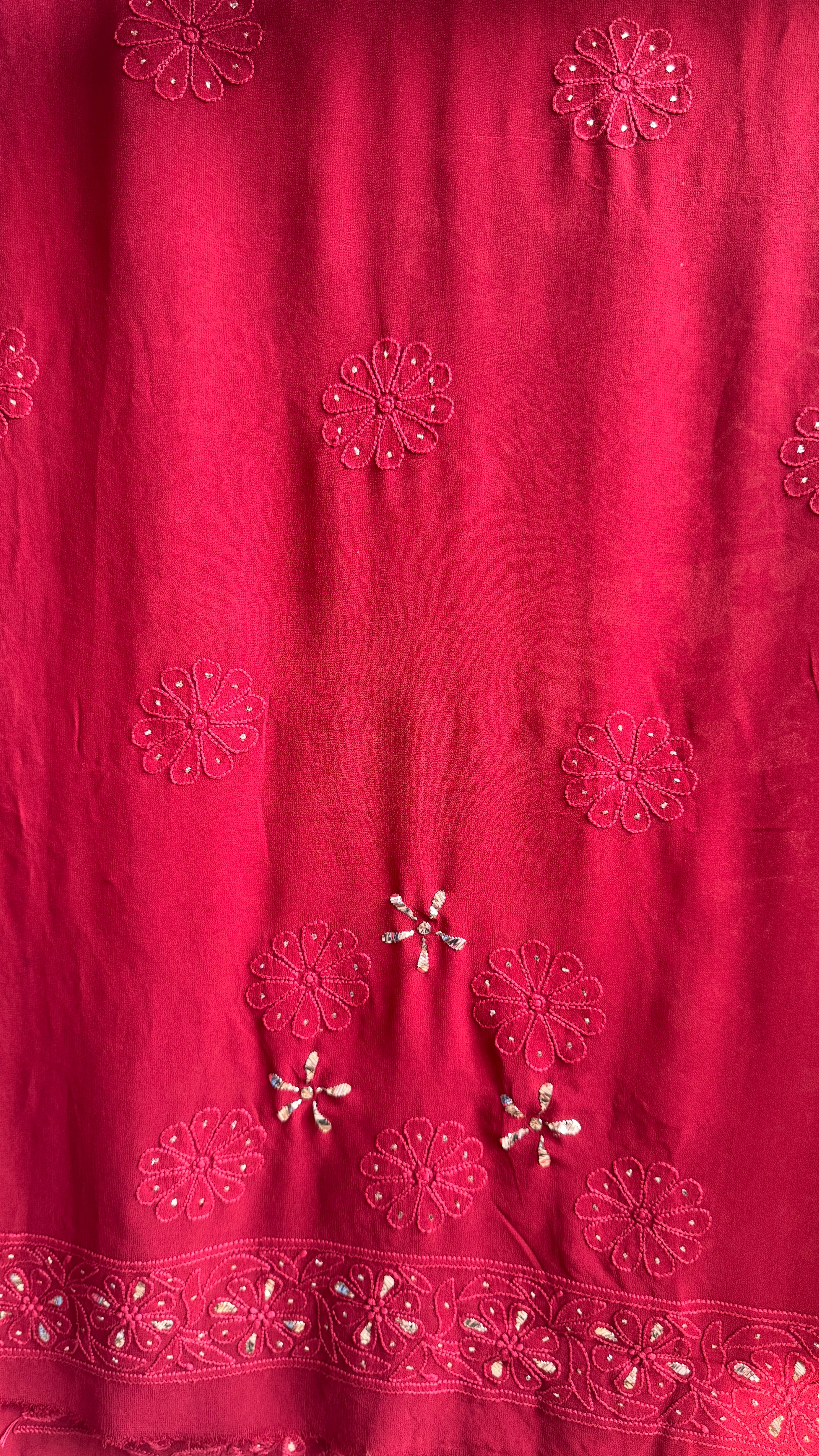 Viscose Maroon Chikankari saree with Mukaish Work