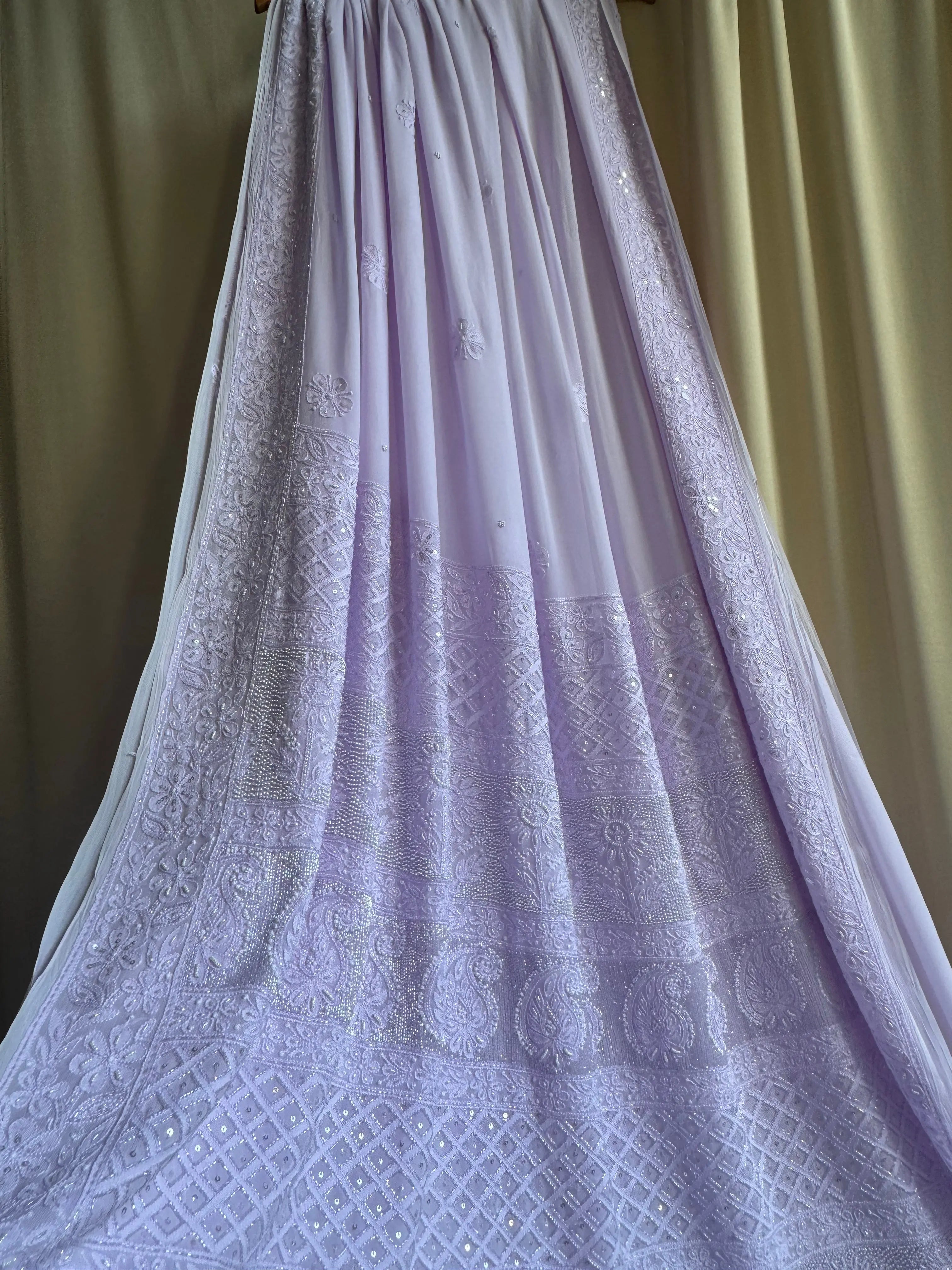 Lilac Chikankari saree with Pearl embellishments ARIAA CHIKANKARI 