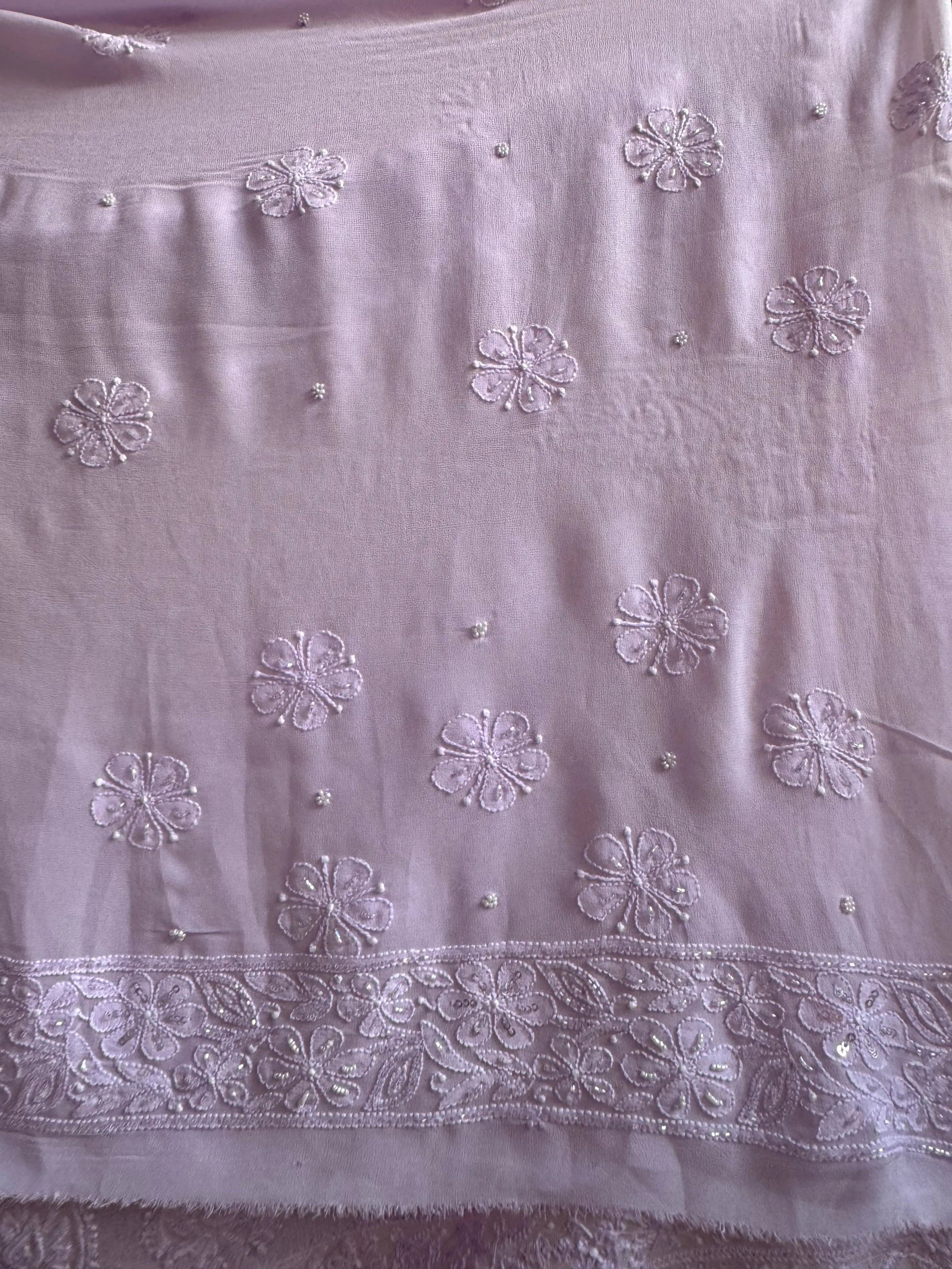 Lilac Chikankari saree with Pearl embellishments ARIAA CHIKANKARI 