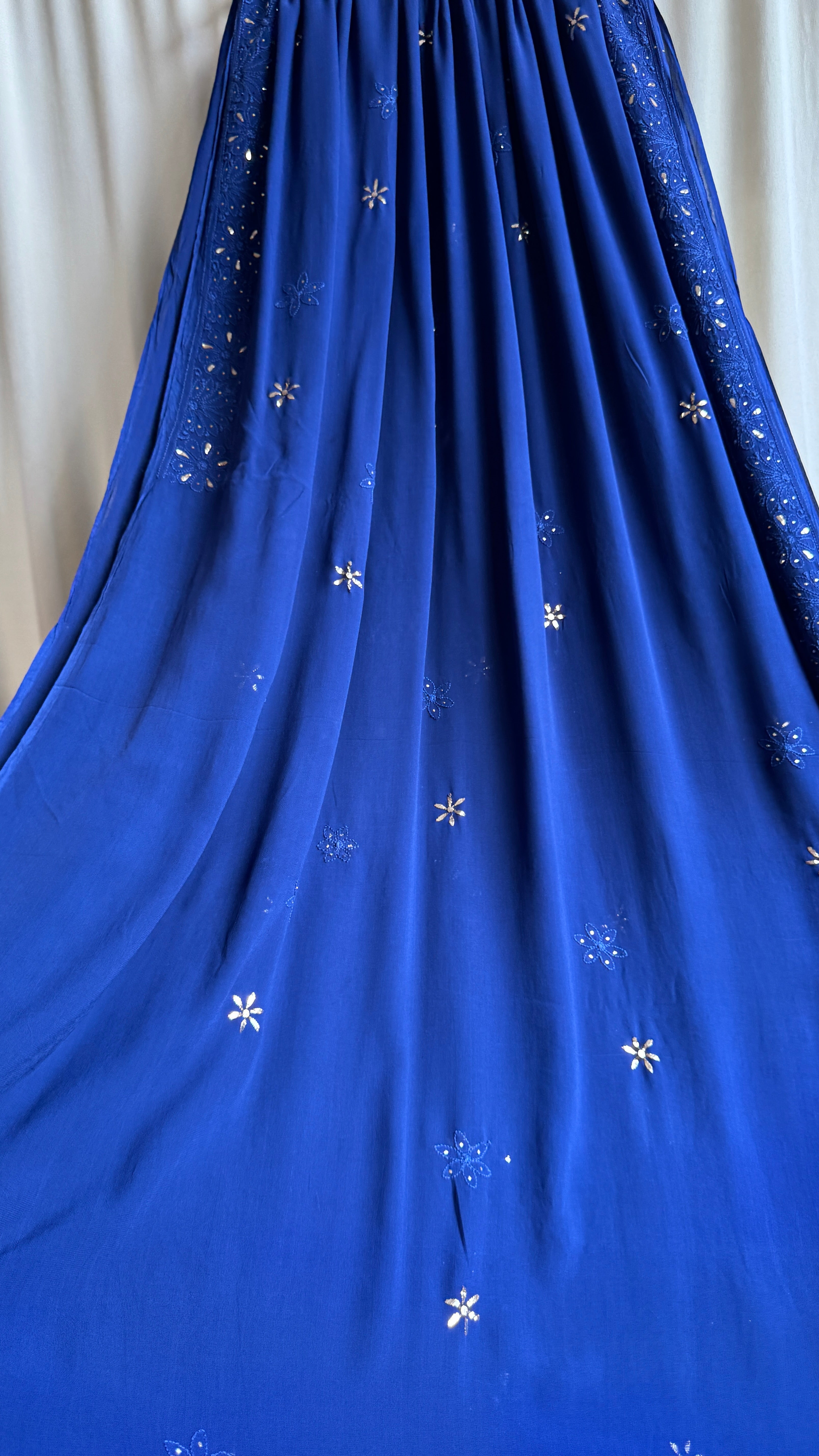 Viscose Dark Blue Chikankari saree with Mukaish Work