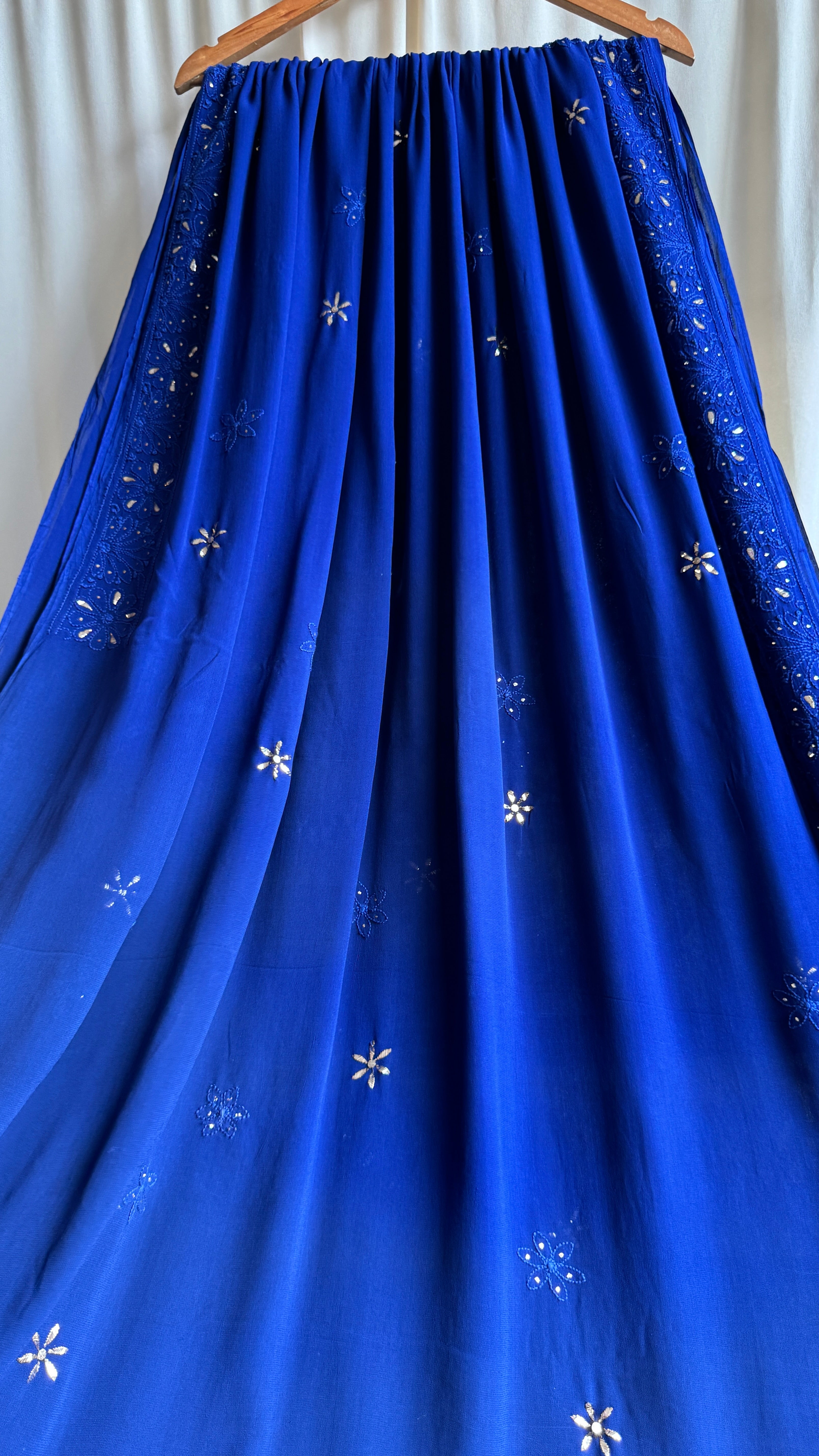 Viscose Dark Blue Chikankari saree with Mukaish Work