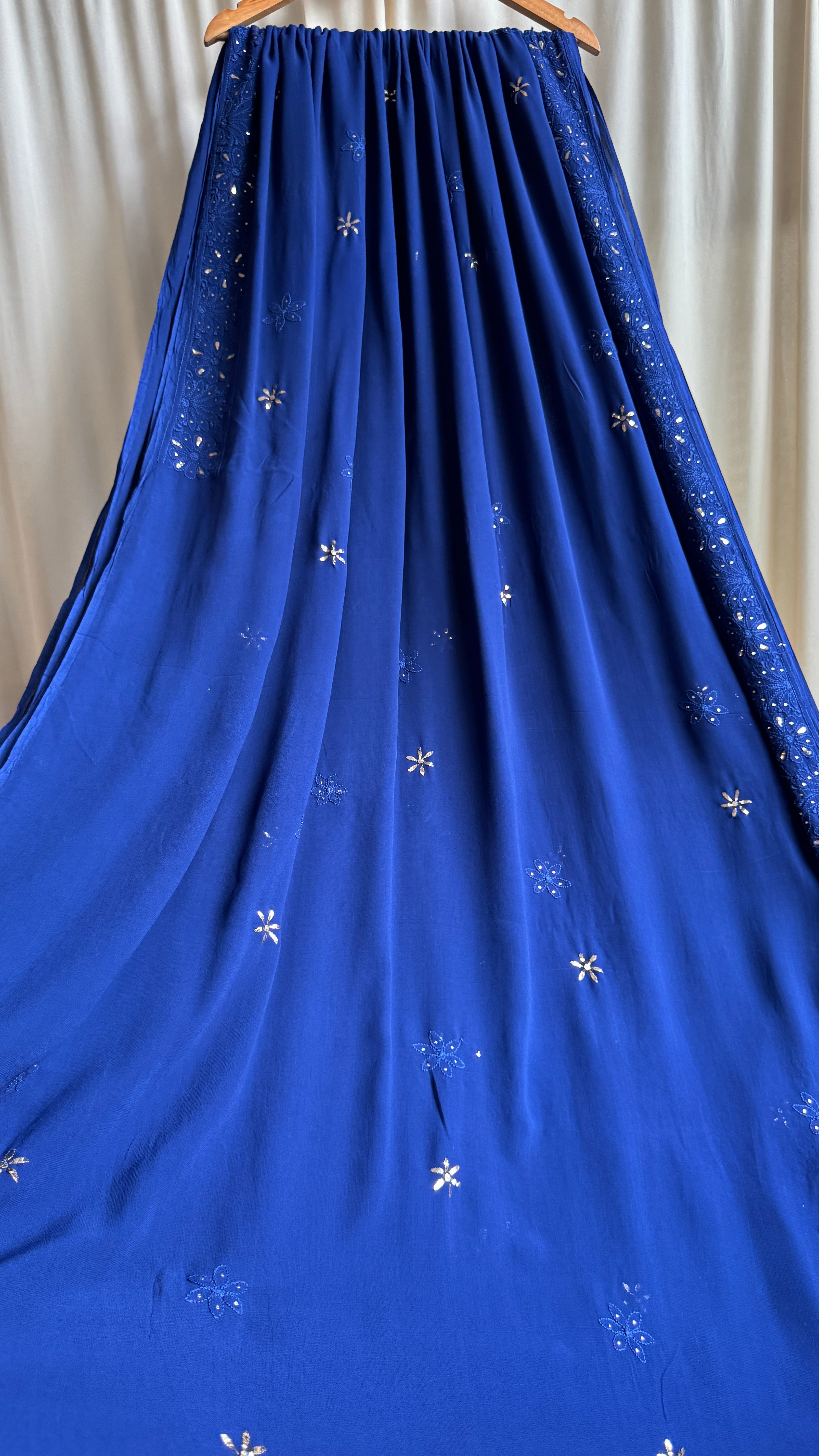 Viscose Dark Blue Chikankari saree with Mukaish Work