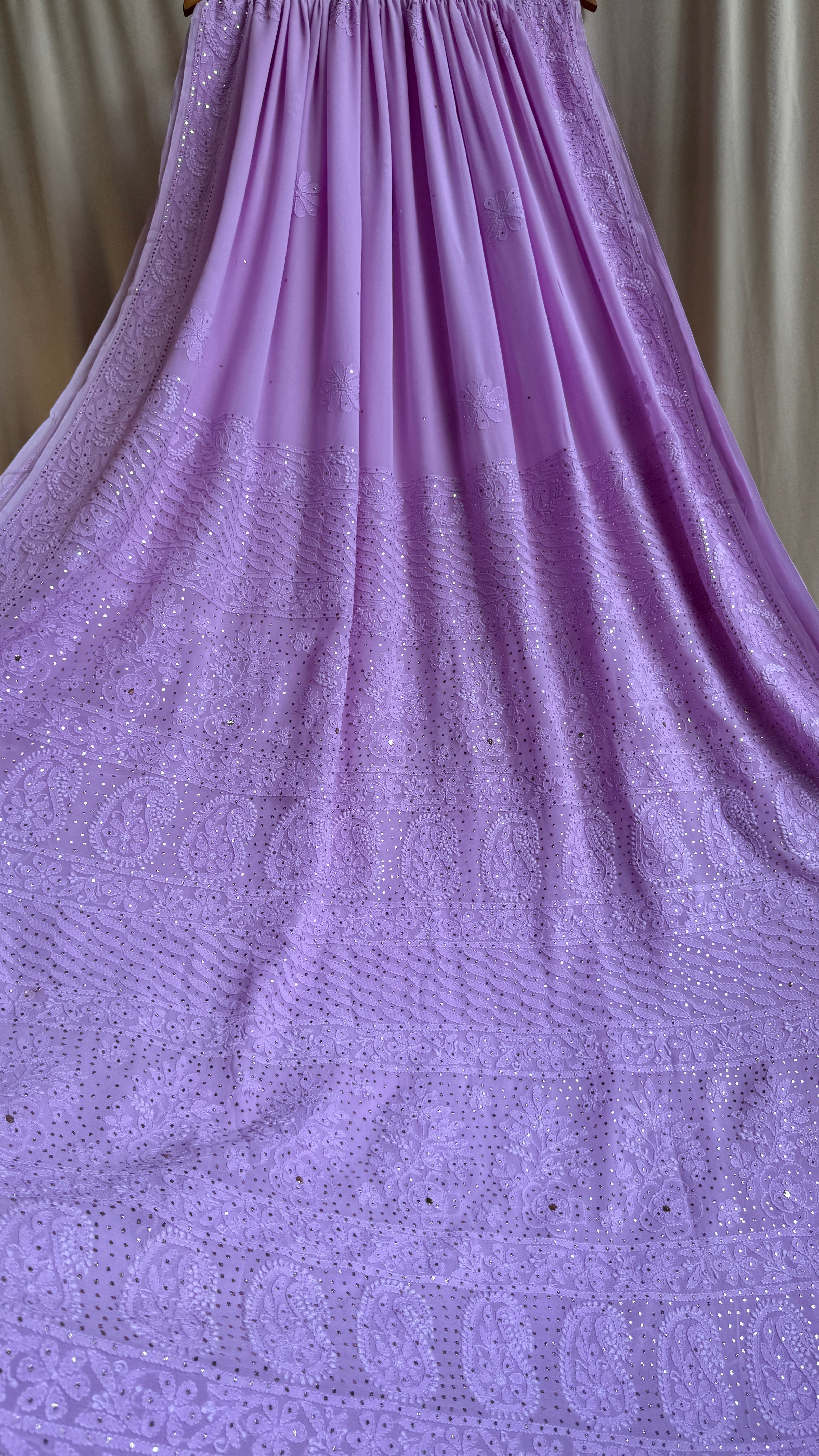 Viscose Lilac Chikankari saree with Mukaish Work