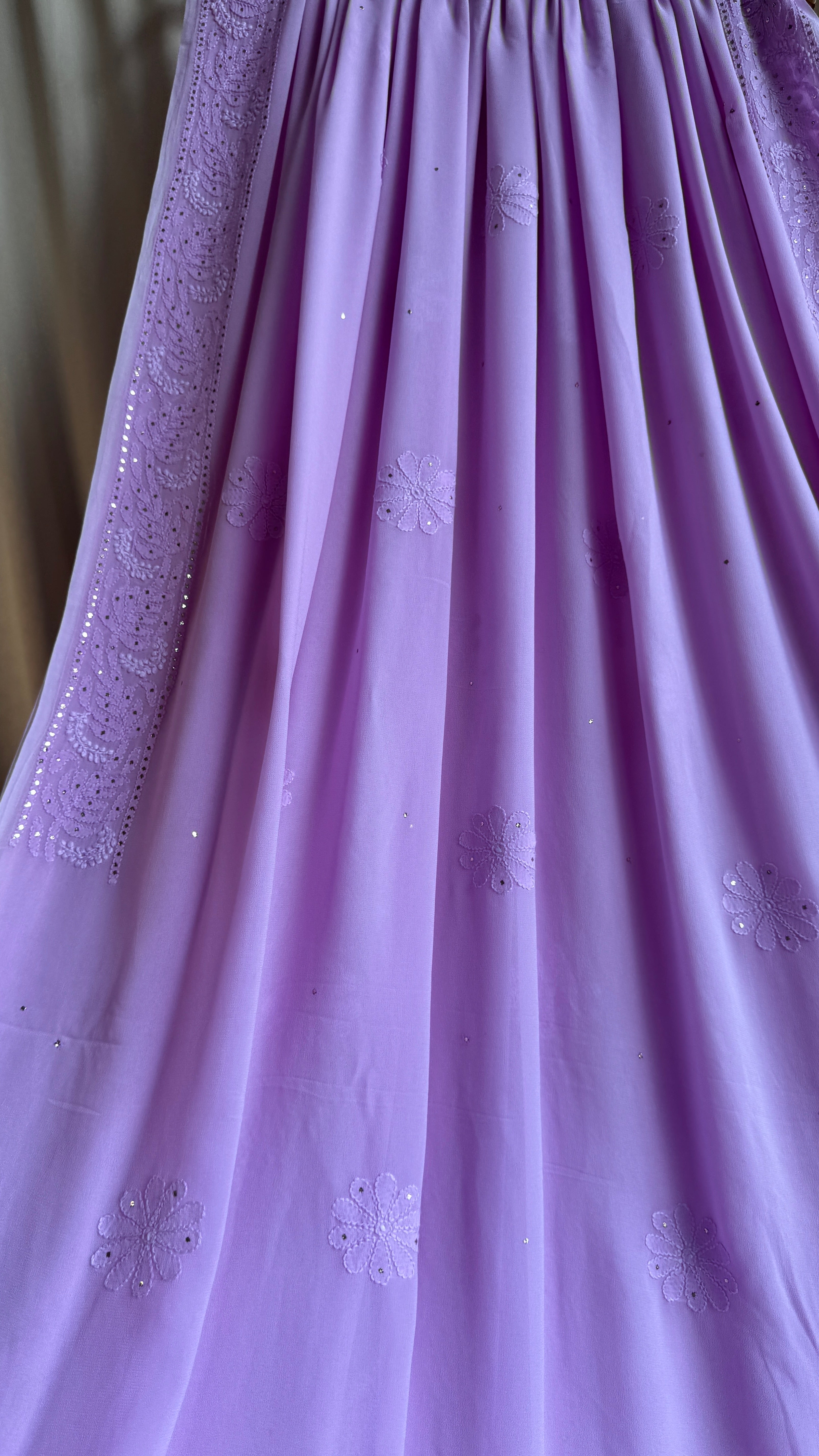 Viscose Lilac Chikankari saree with Mukaish Work