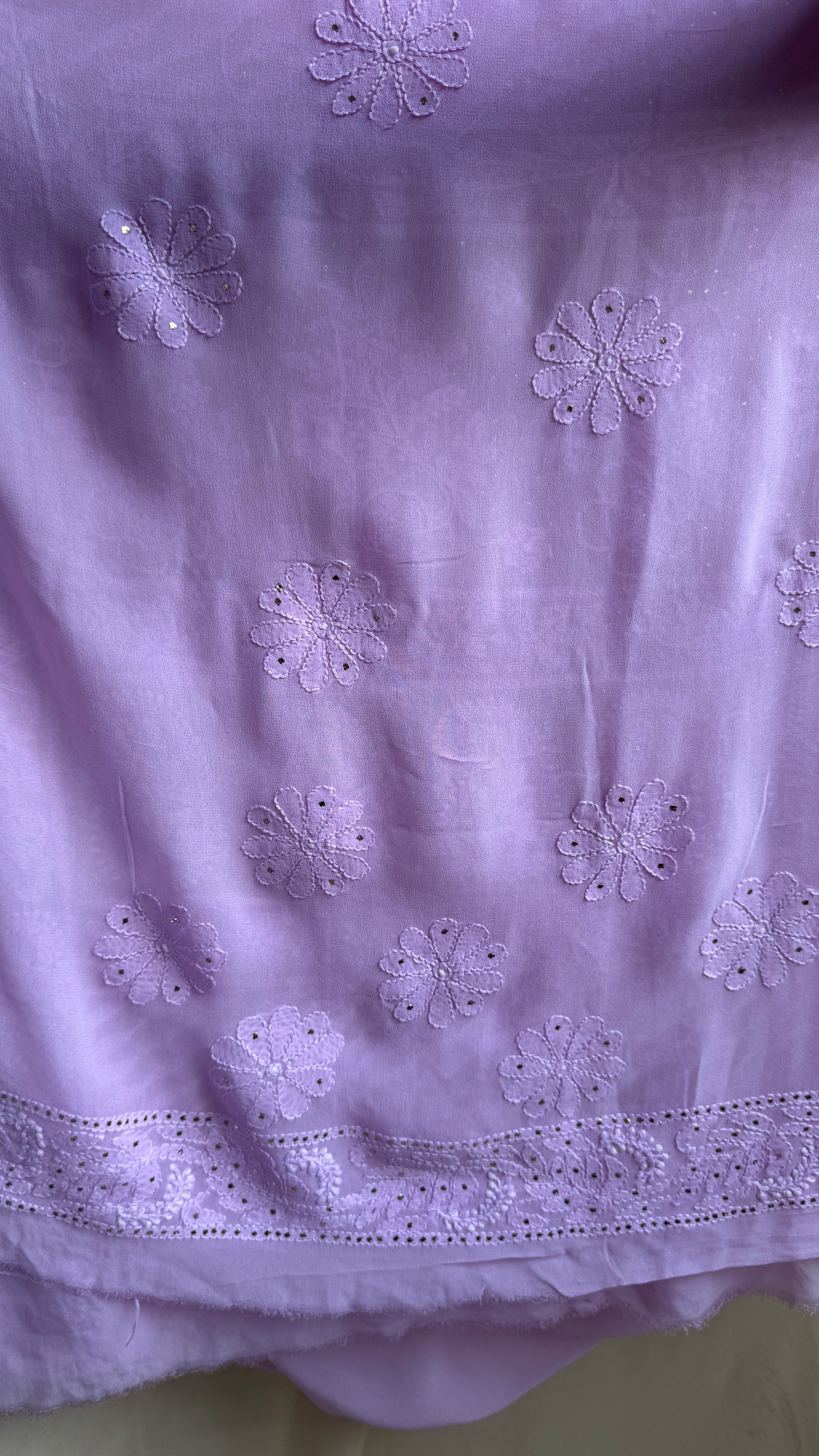 Viscose Lilac Chikankari saree with Mukaish Work
