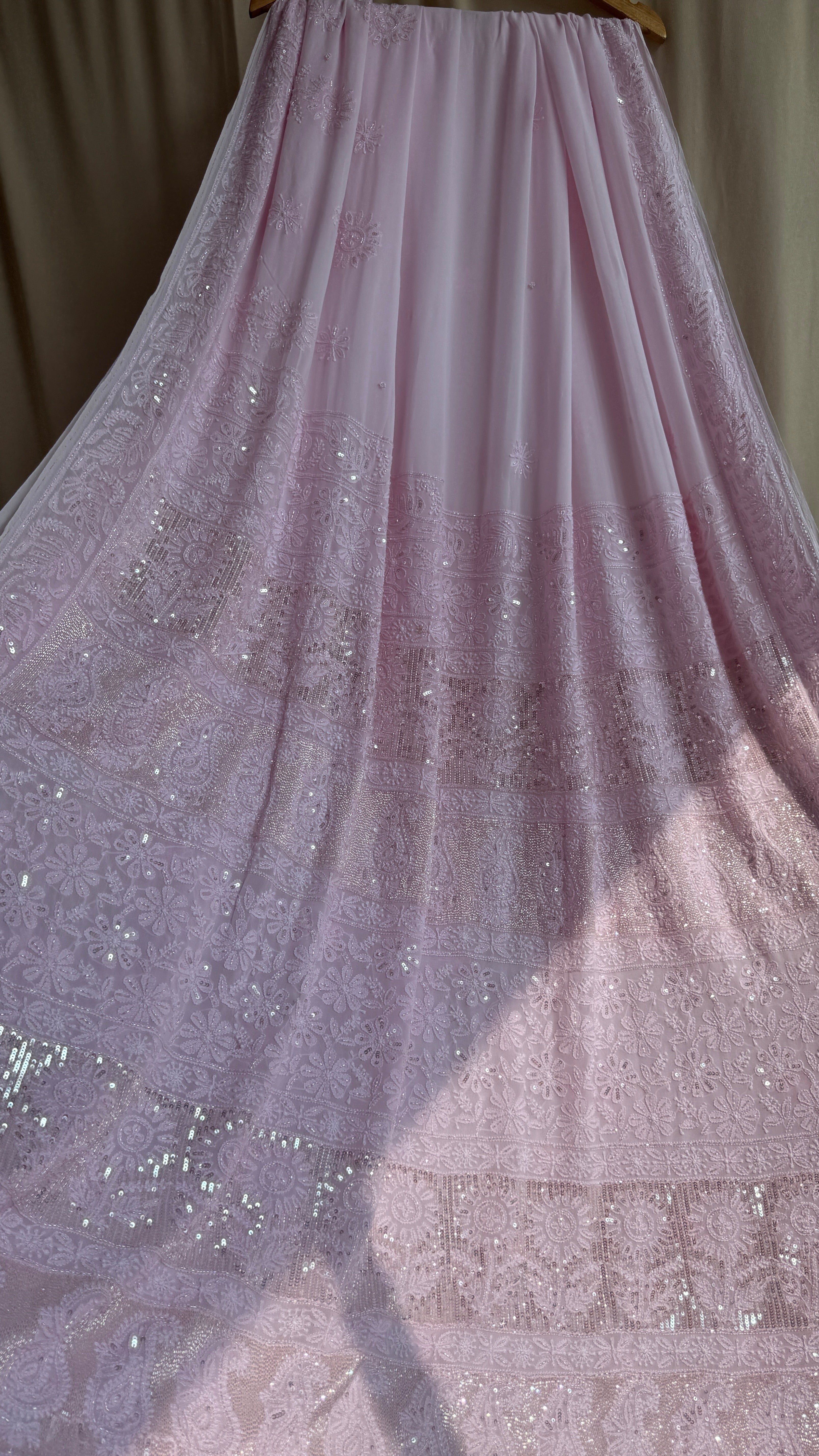 Viscose Chikankari saree with Pearl embellishments- Pink