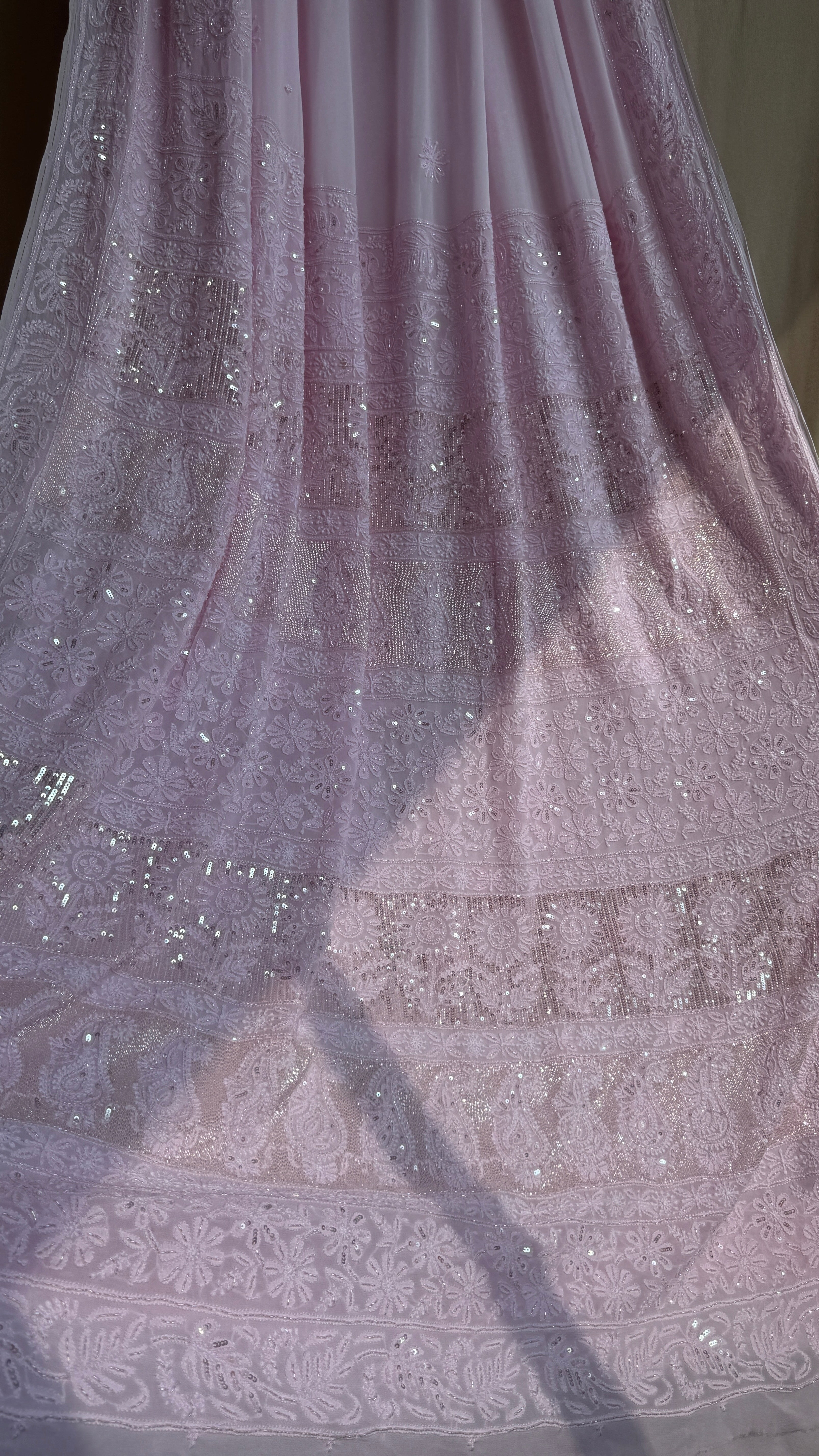 Viscose Chikankari saree with Pearl embellishments- Pink