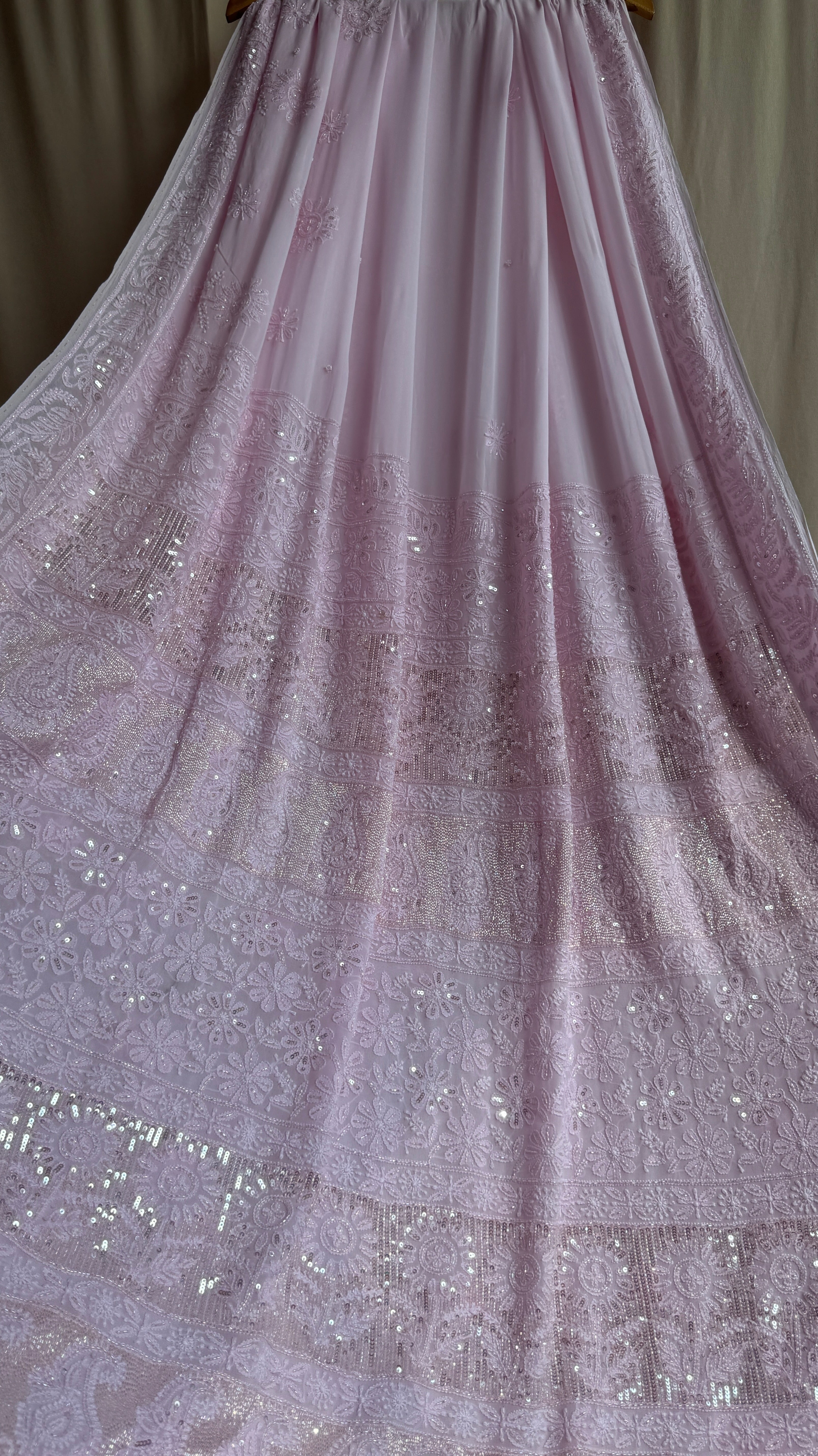 Viscose Chikankari saree with Pearl embellishments- Pink