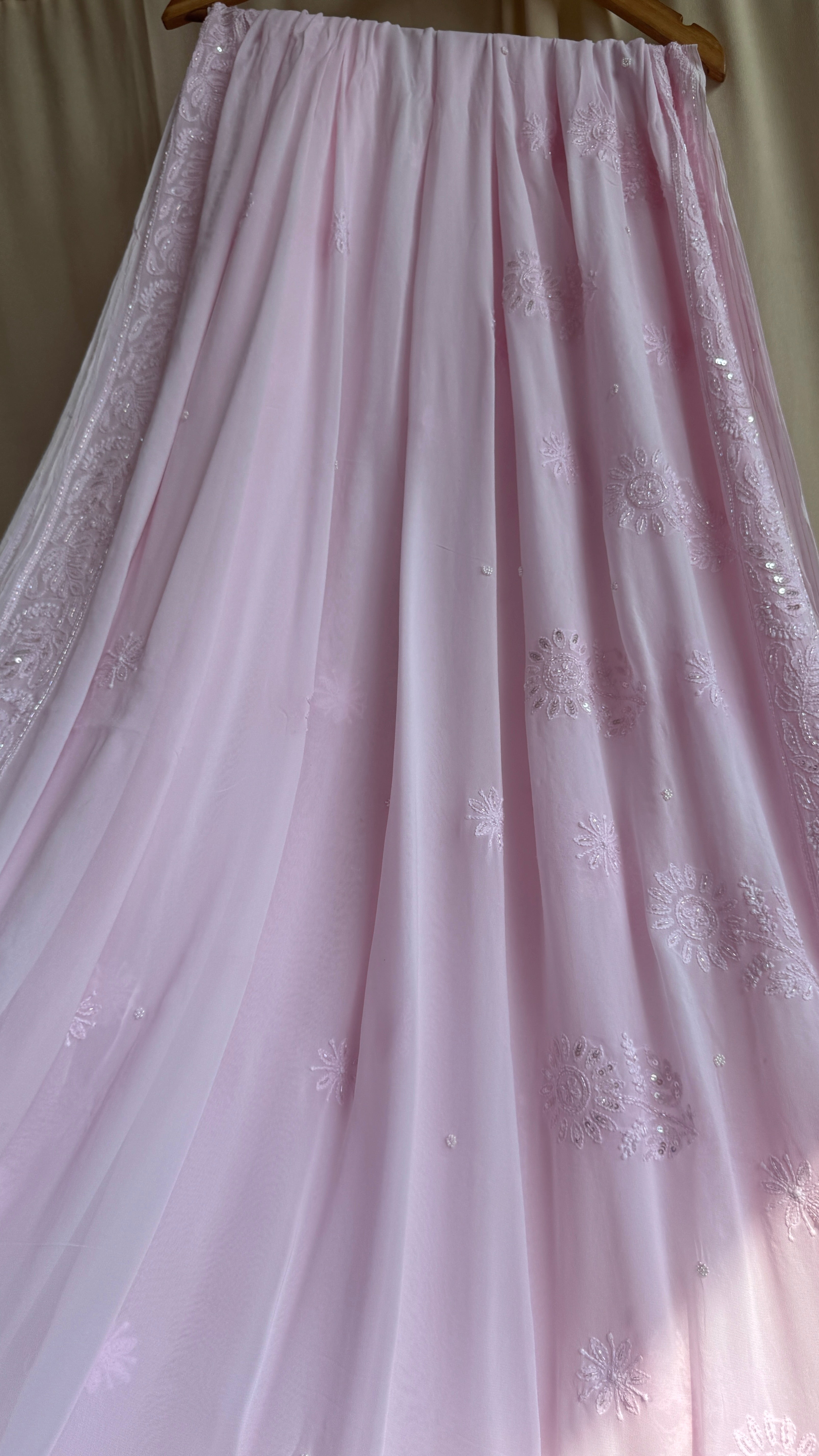 Viscose Chikankari saree with Pearl embellishments- Pink