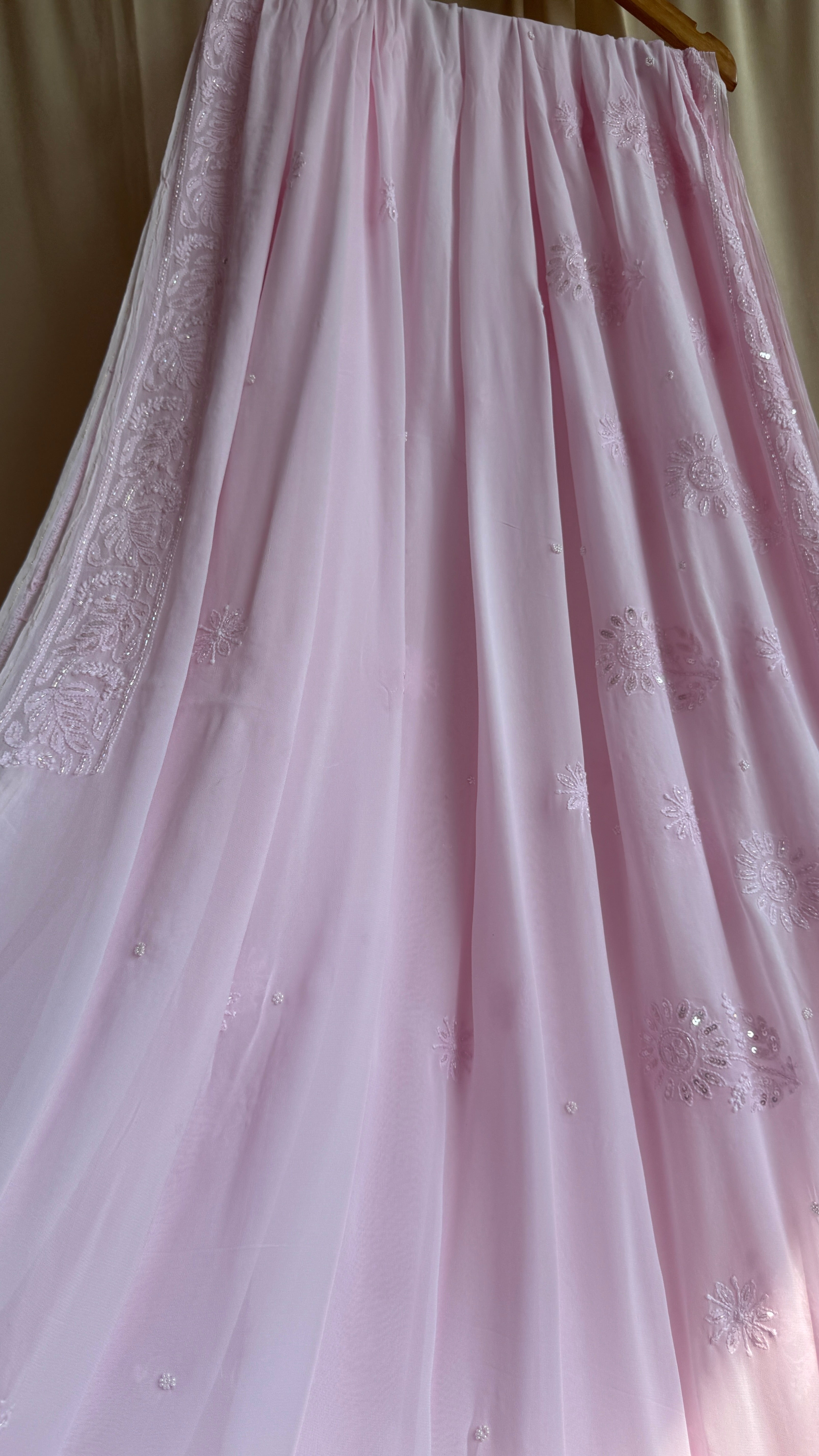 Viscose Chikankari saree with Pearl embellishments- Pink