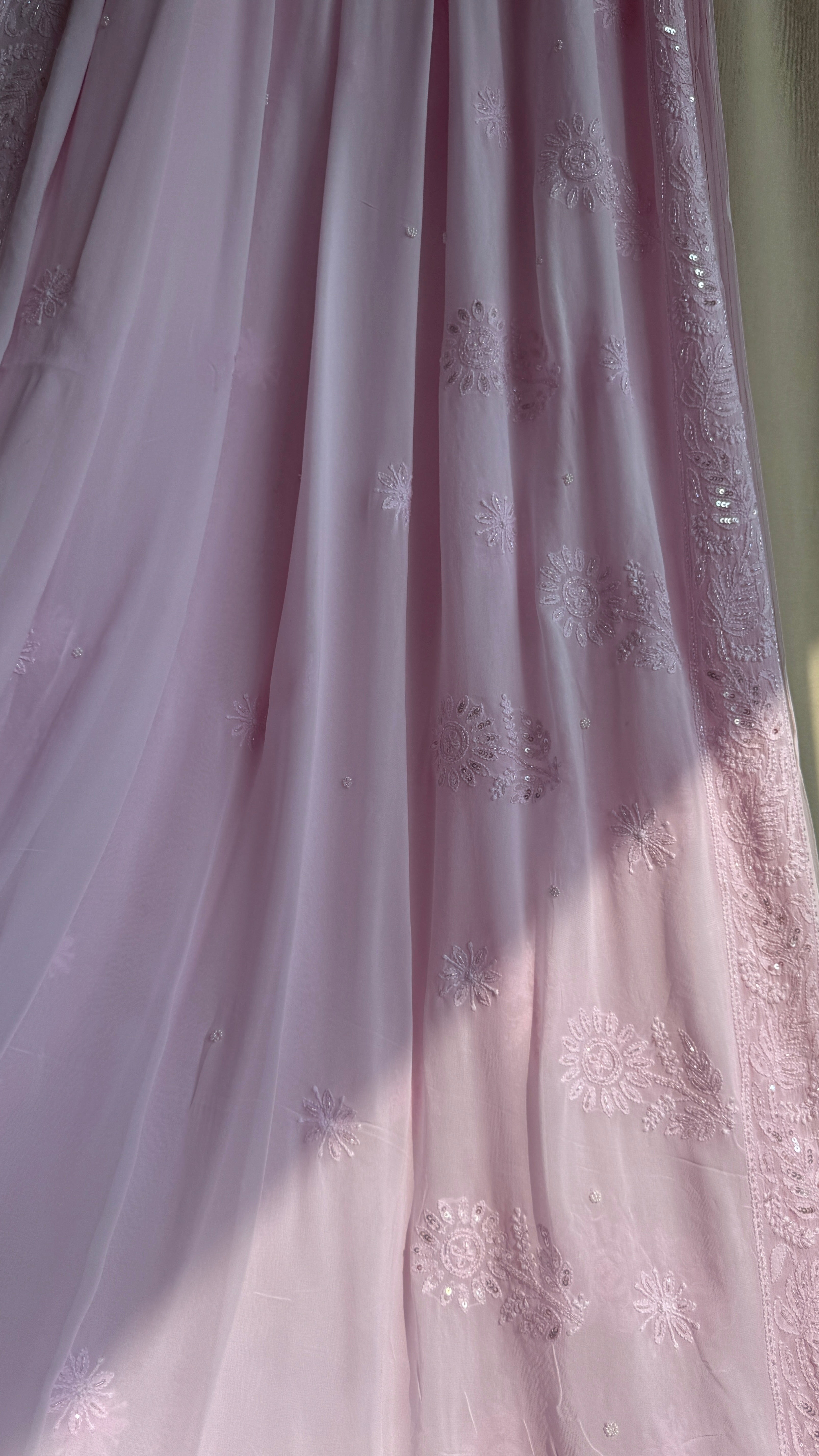 Viscose Chikankari saree with Pearl embellishments- Pink