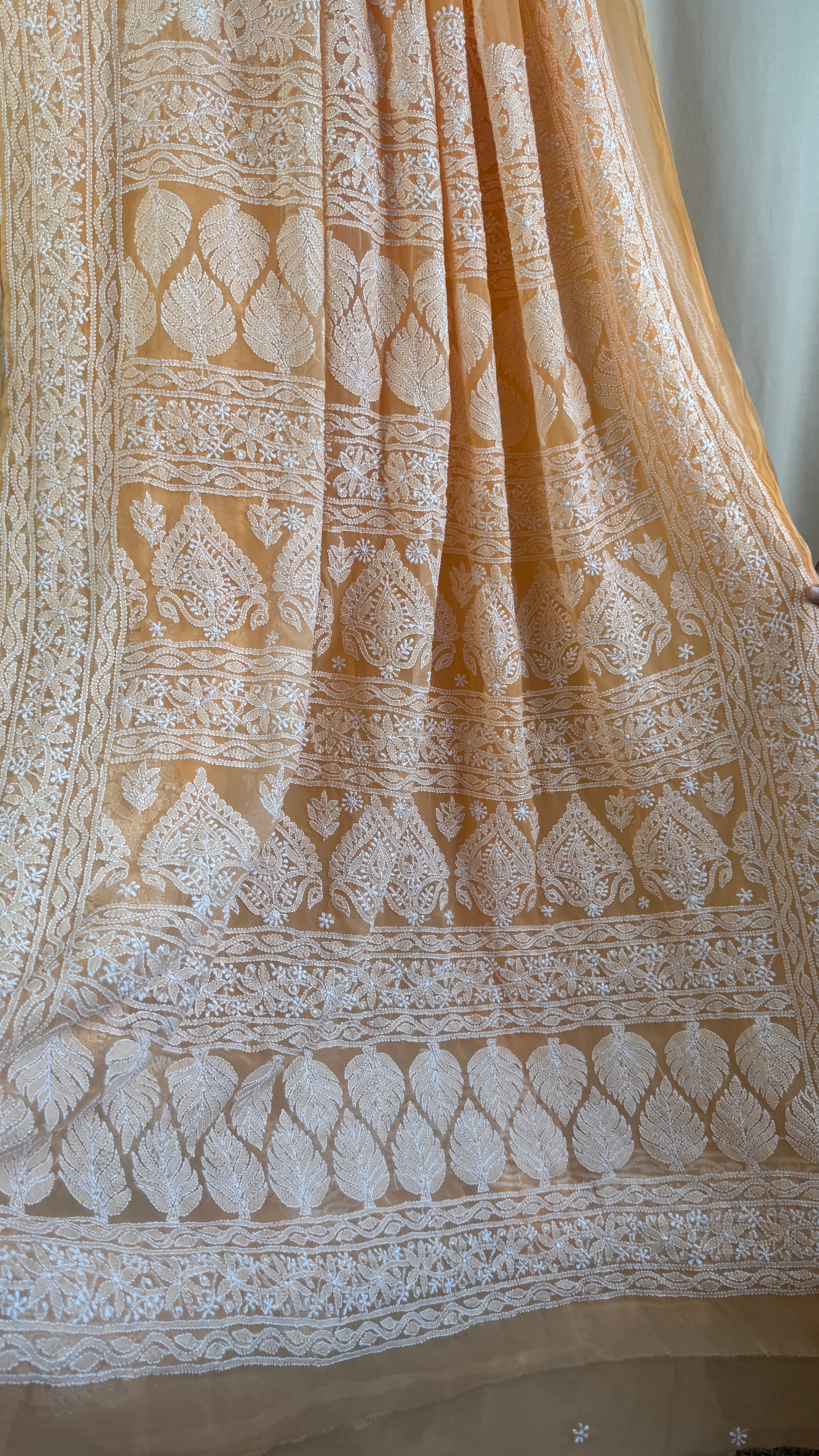 Georgette Chikankari saree in Orange