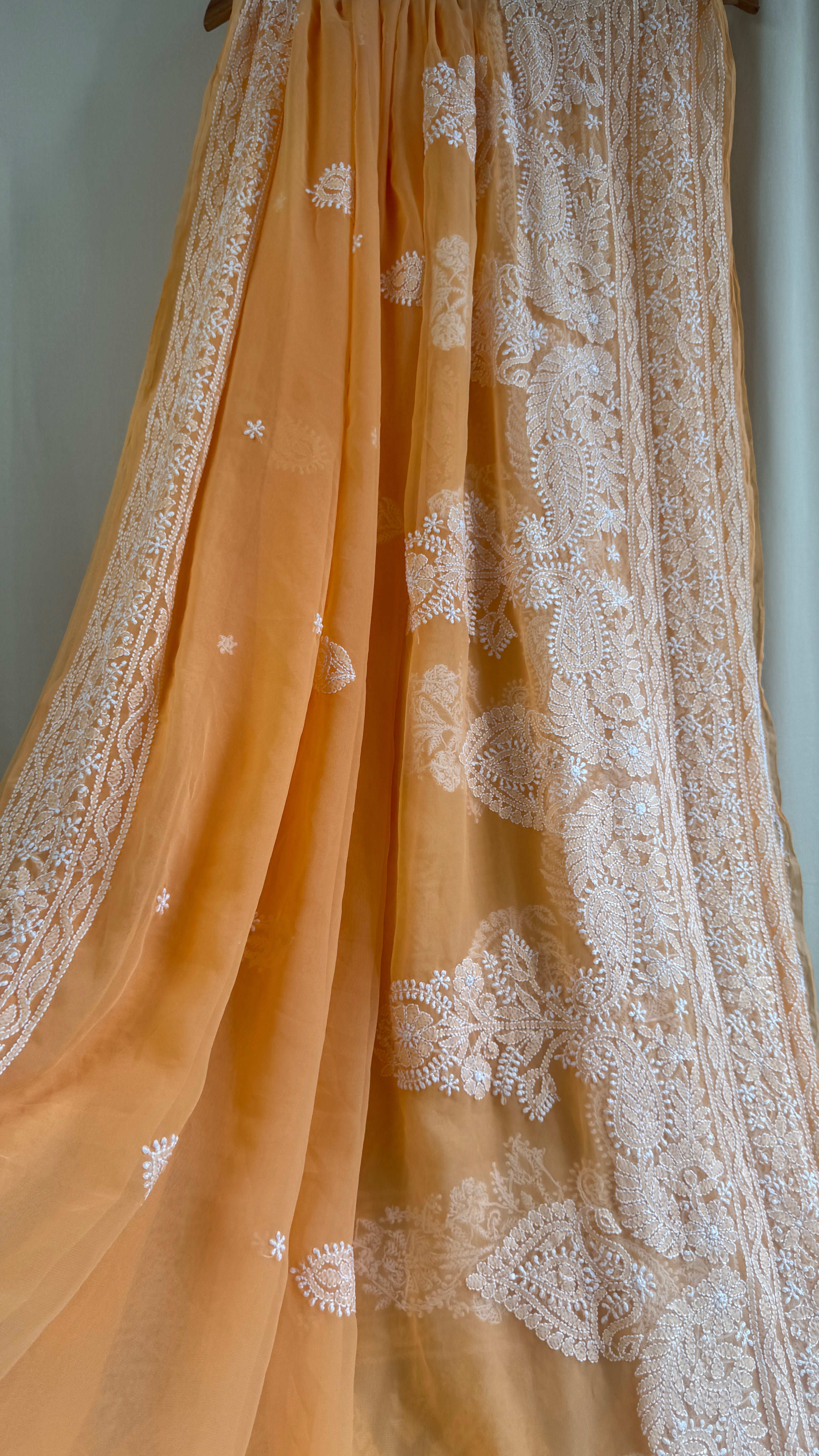 Georgette Chikankari saree in Orange