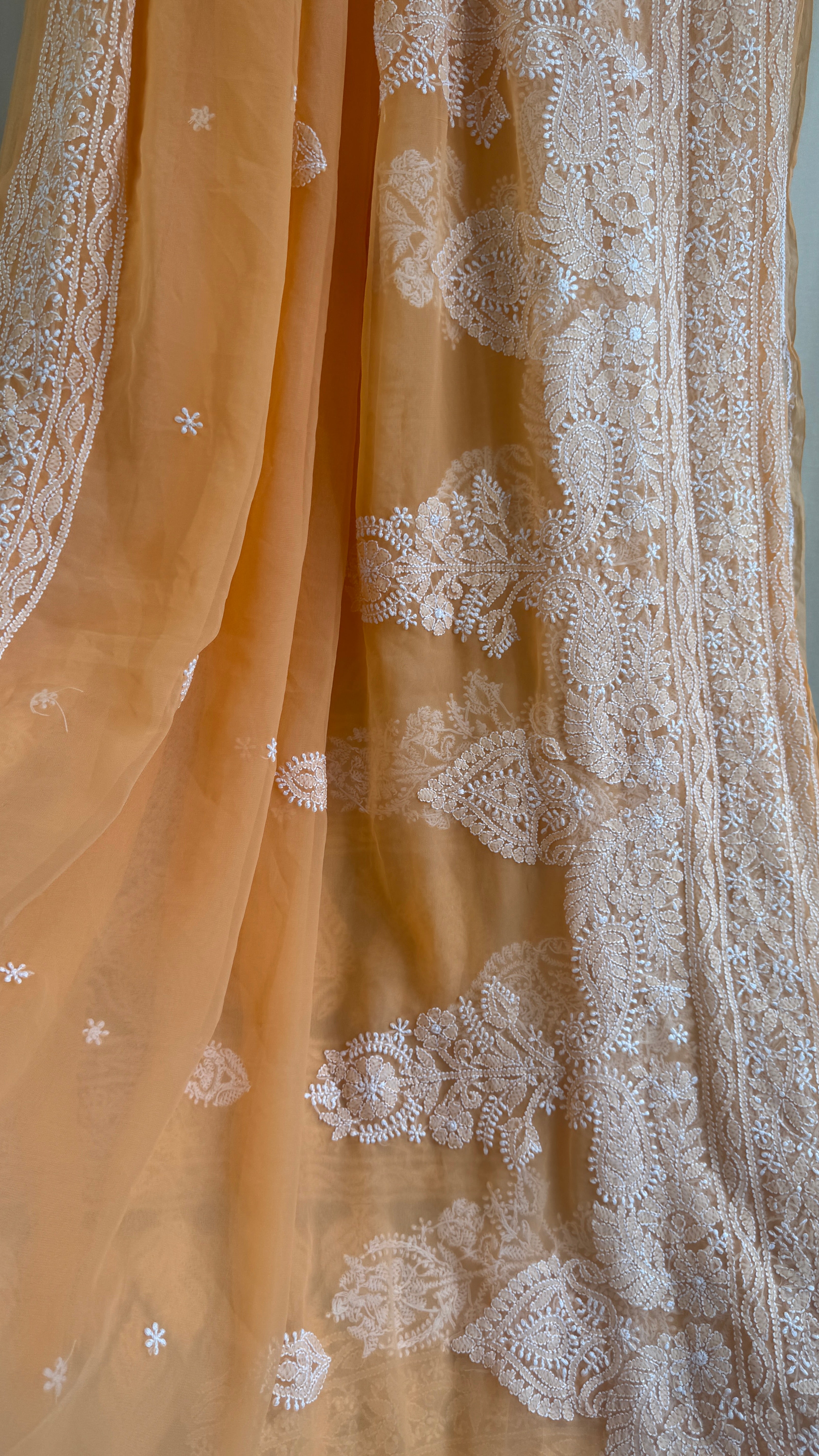 Georgette Chikankari saree in Orange