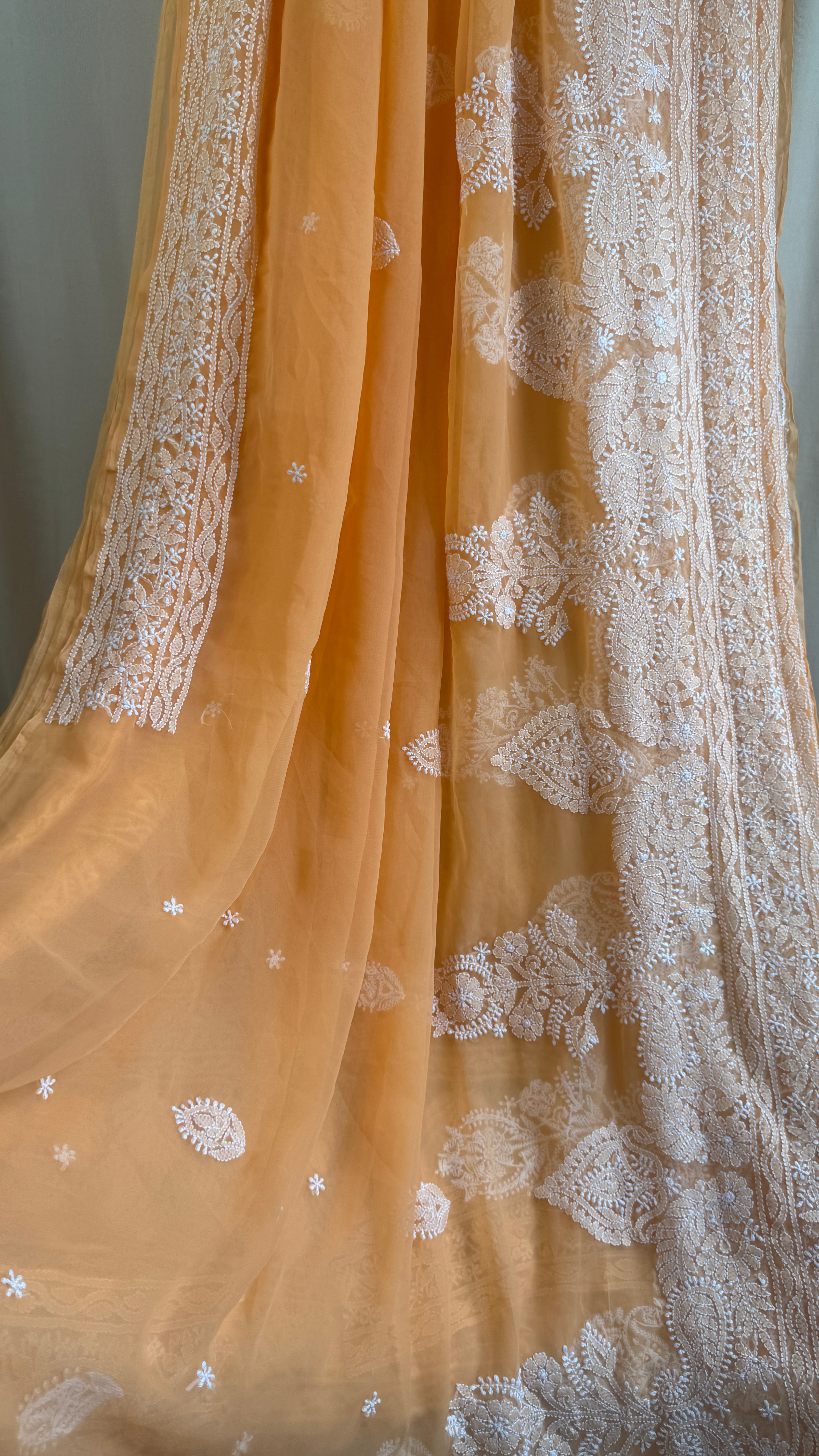 Georgette Chikankari saree in Orange