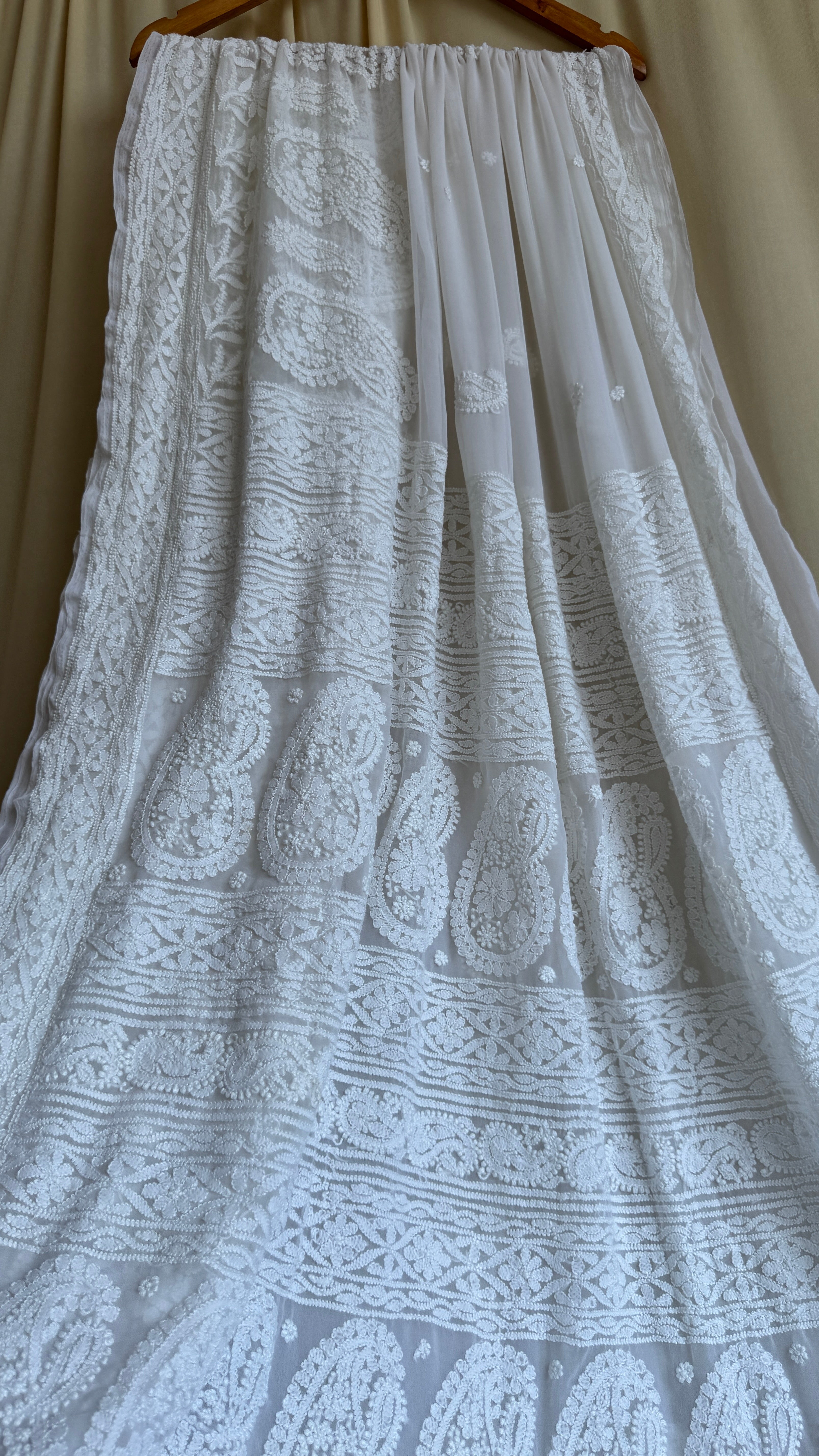 Georgette Chikankari saree in White