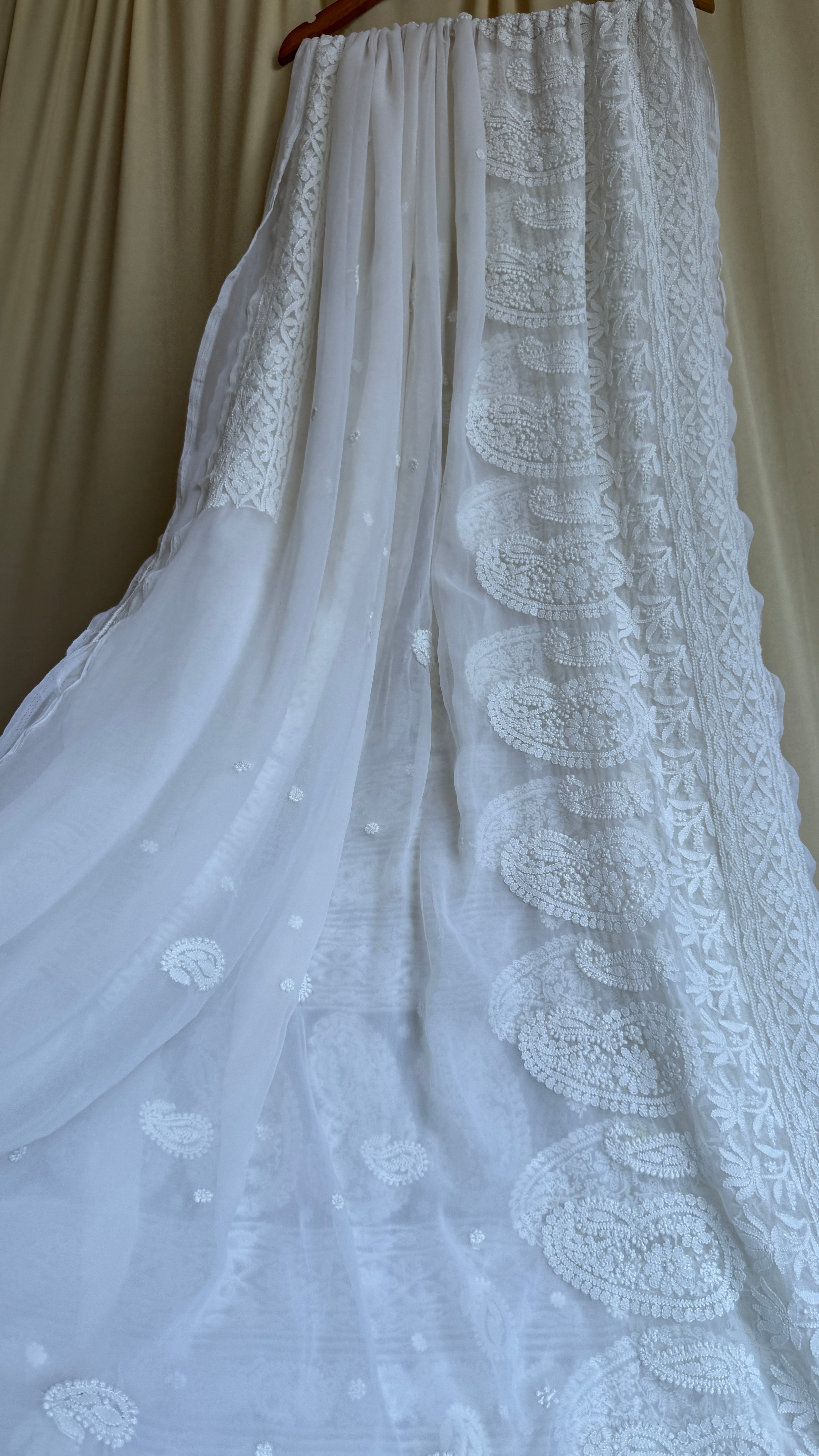 Georgette Chikankari saree in White