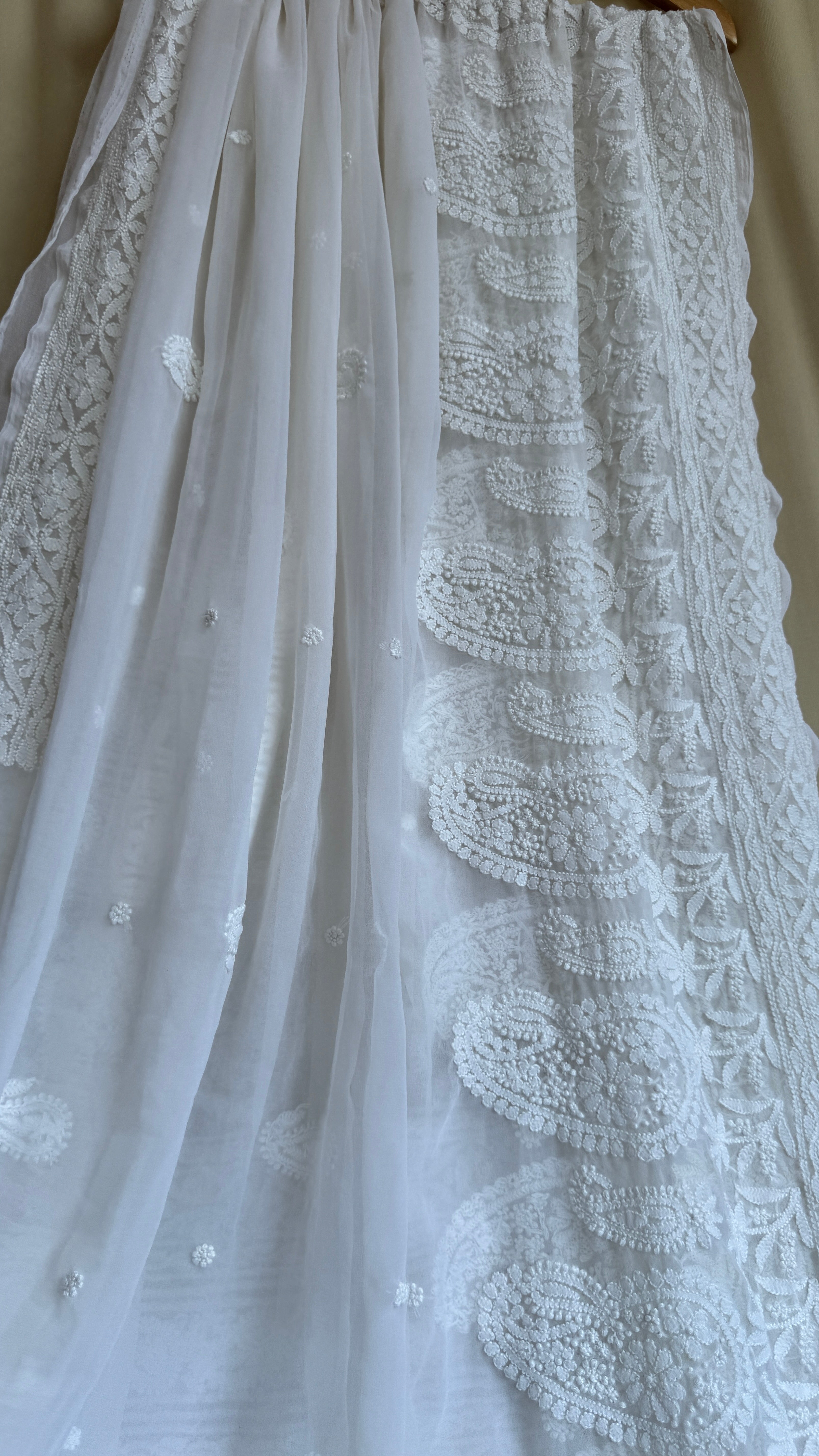 Georgette Chikankari saree in White