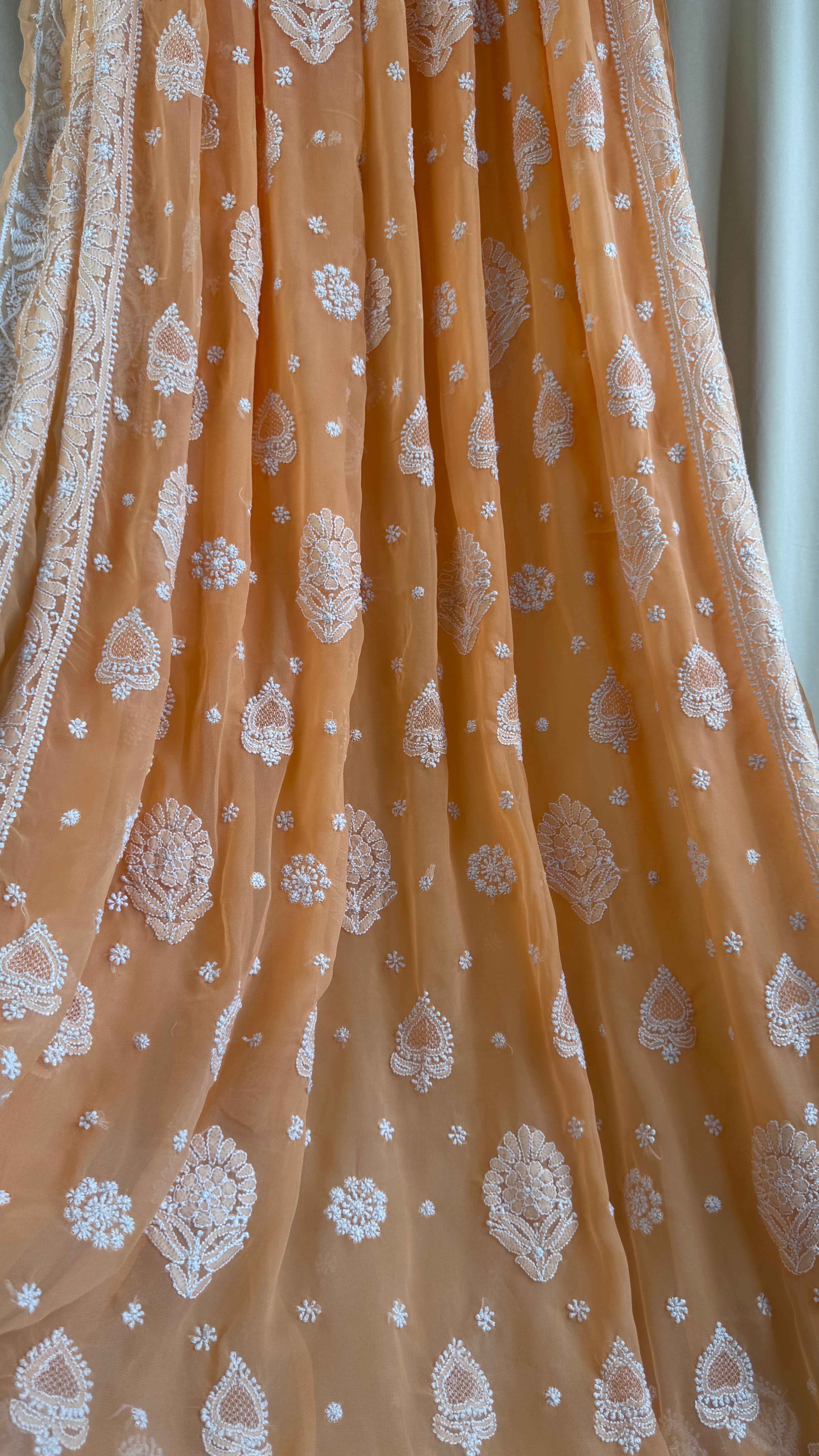 Georgette Chikankari saree in Orange