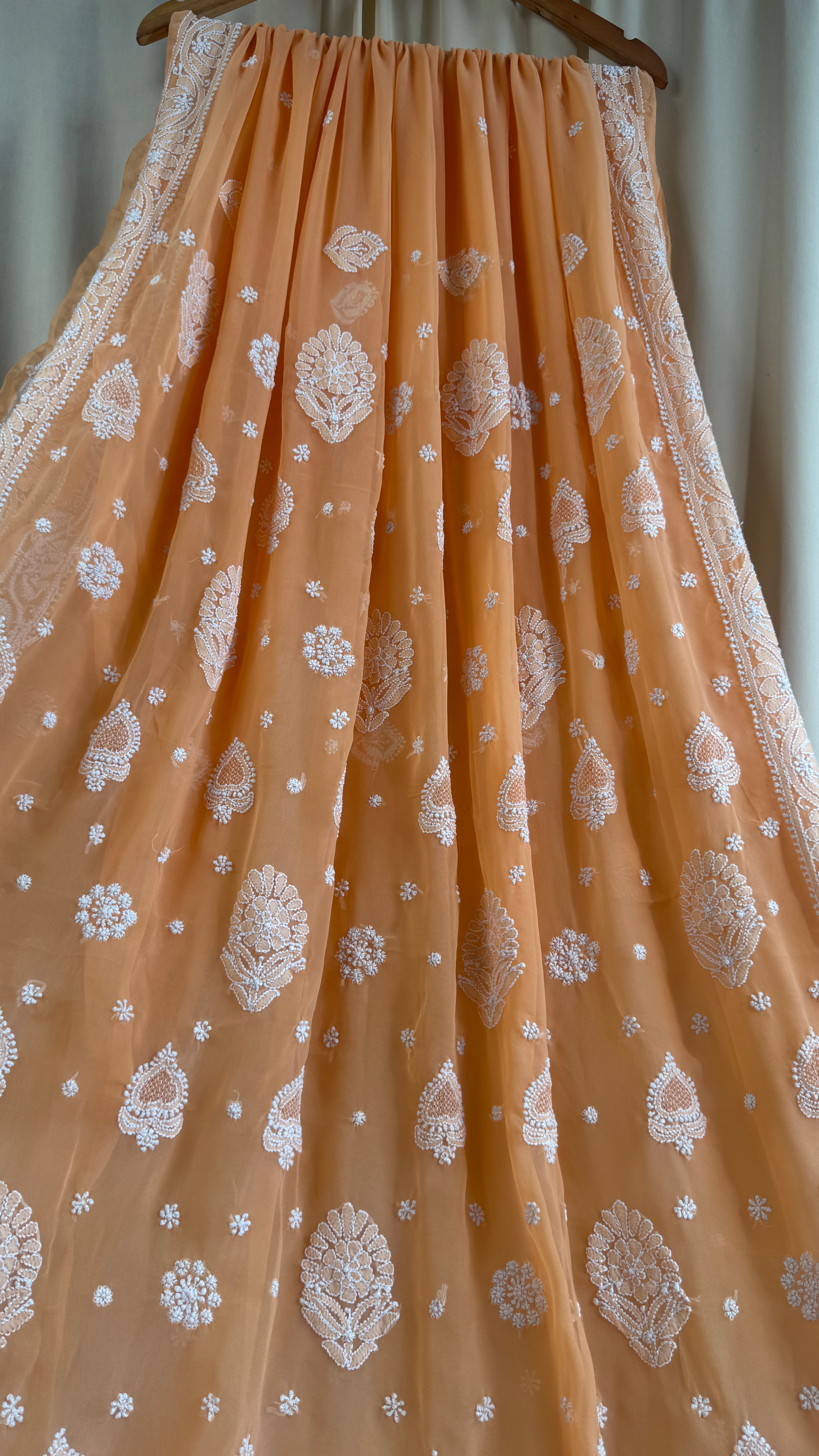 Georgette Chikankari saree in Orange