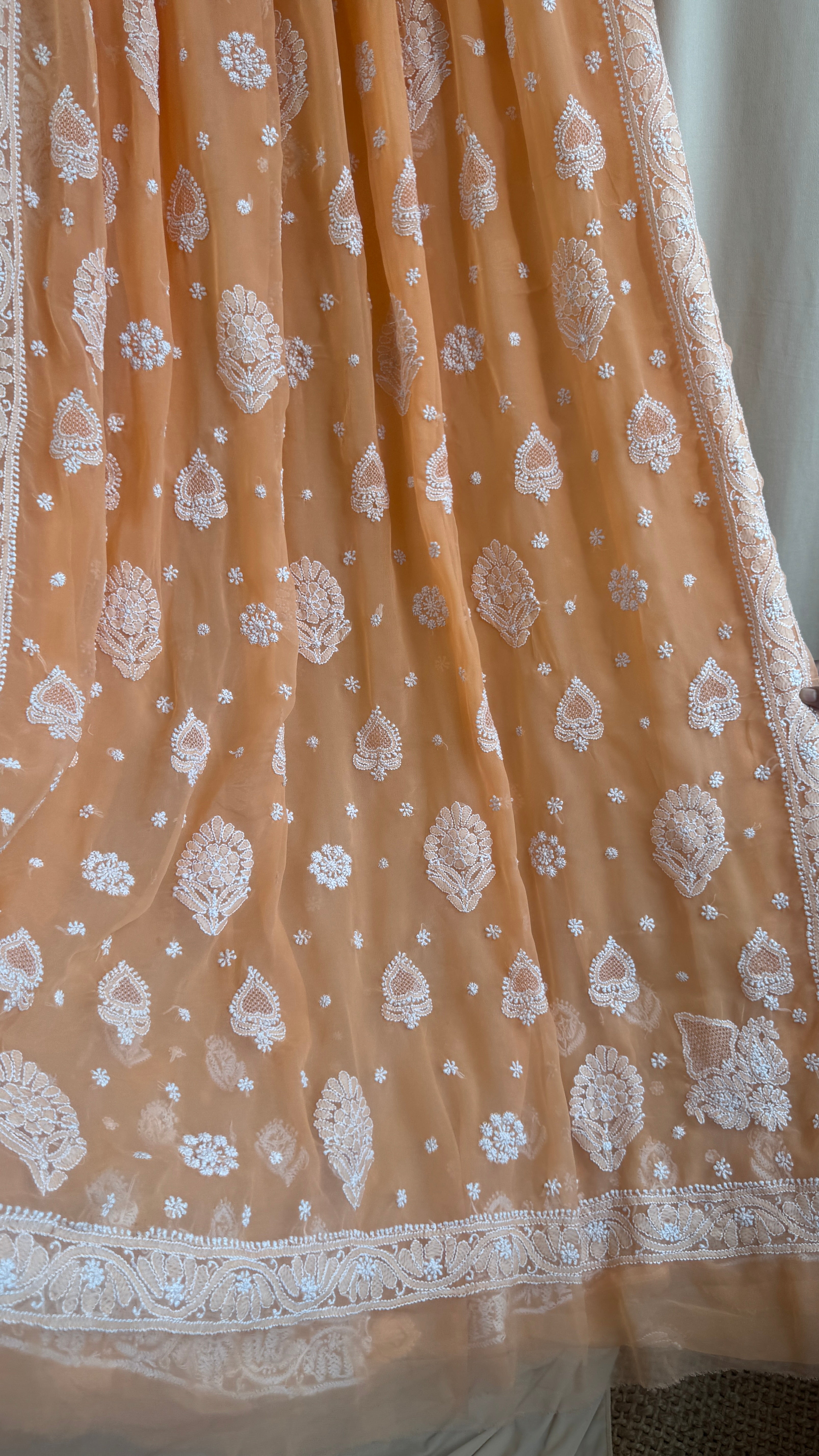 Georgette Chikankari saree in Orange