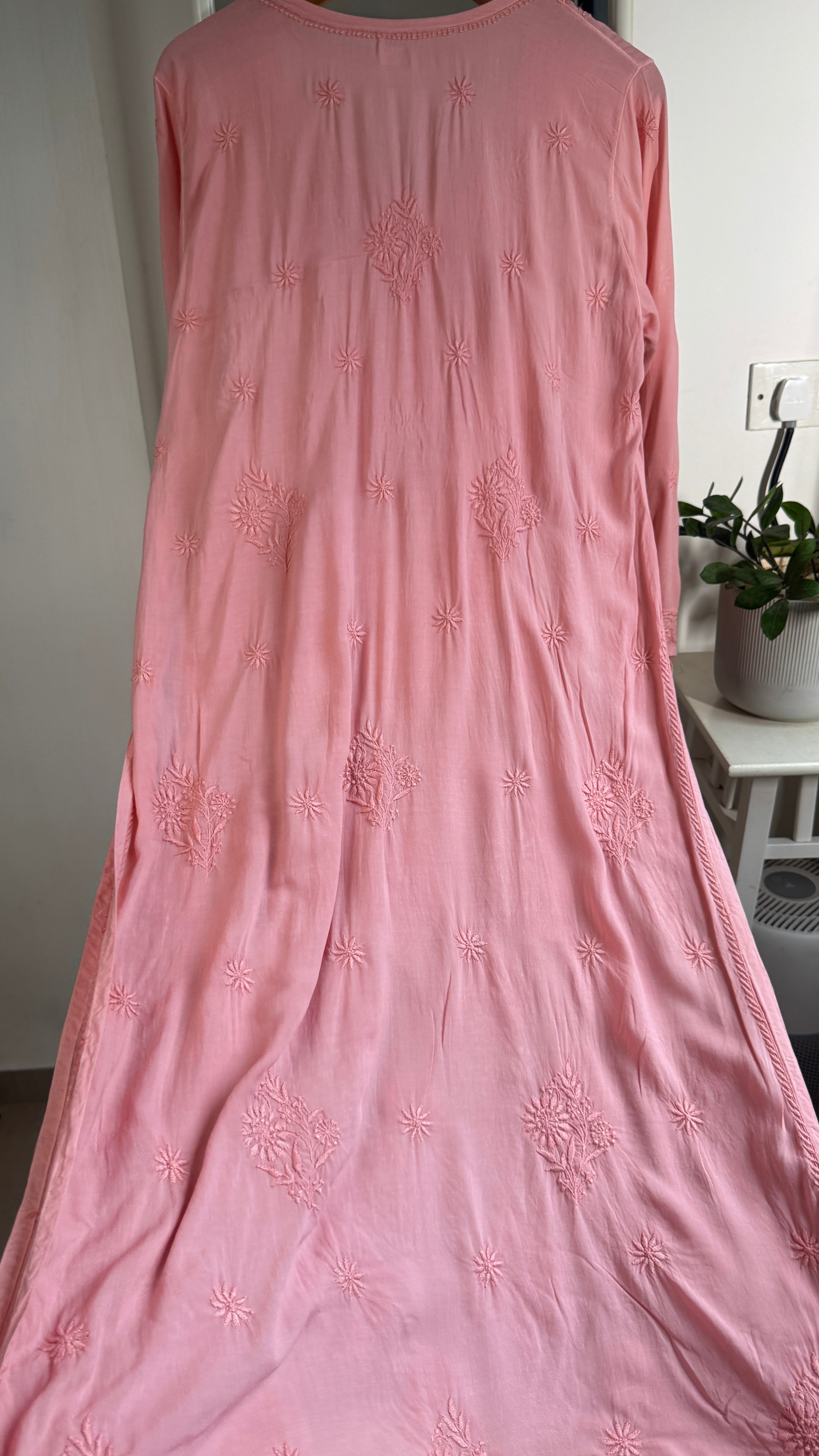 Premium Modal Chikankari Cotton Kurti - Carrot Pink - Noor Collection