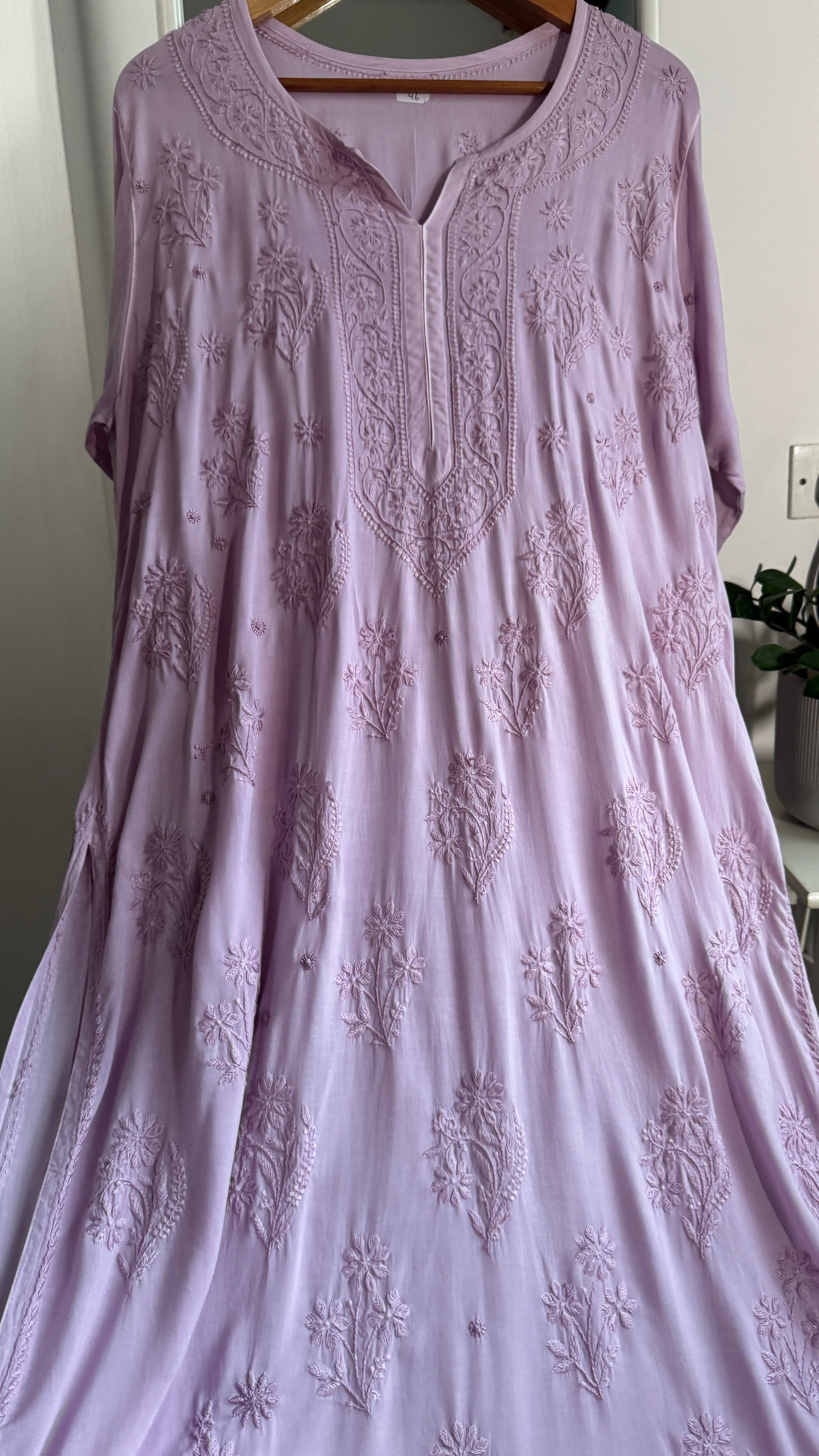 Premium Modal Chikankari Cotton Kurti -Mauve - Noor Collection