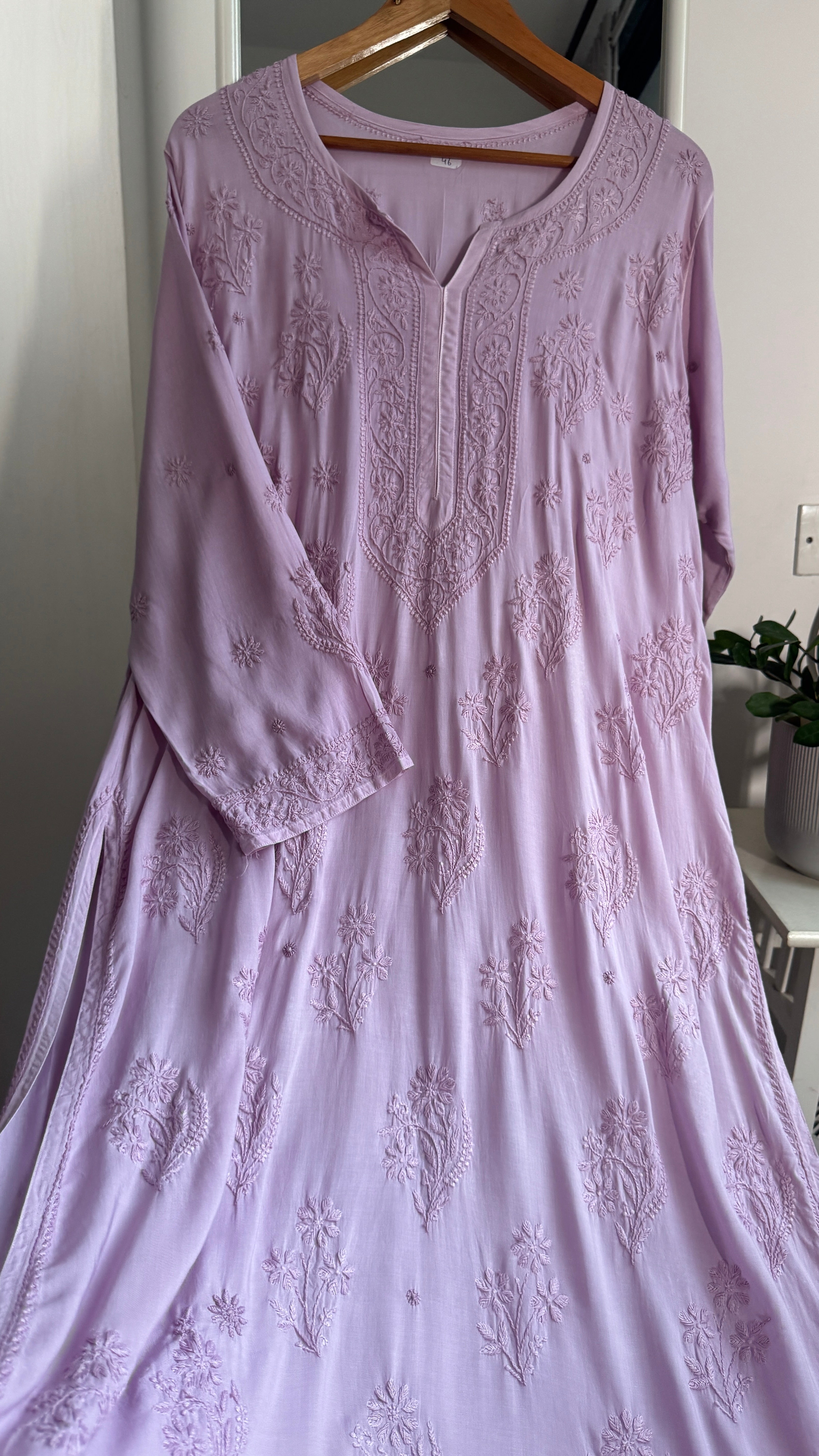 Premium Modal Chikankari Cotton Kurti -Mauve - Noor Collection