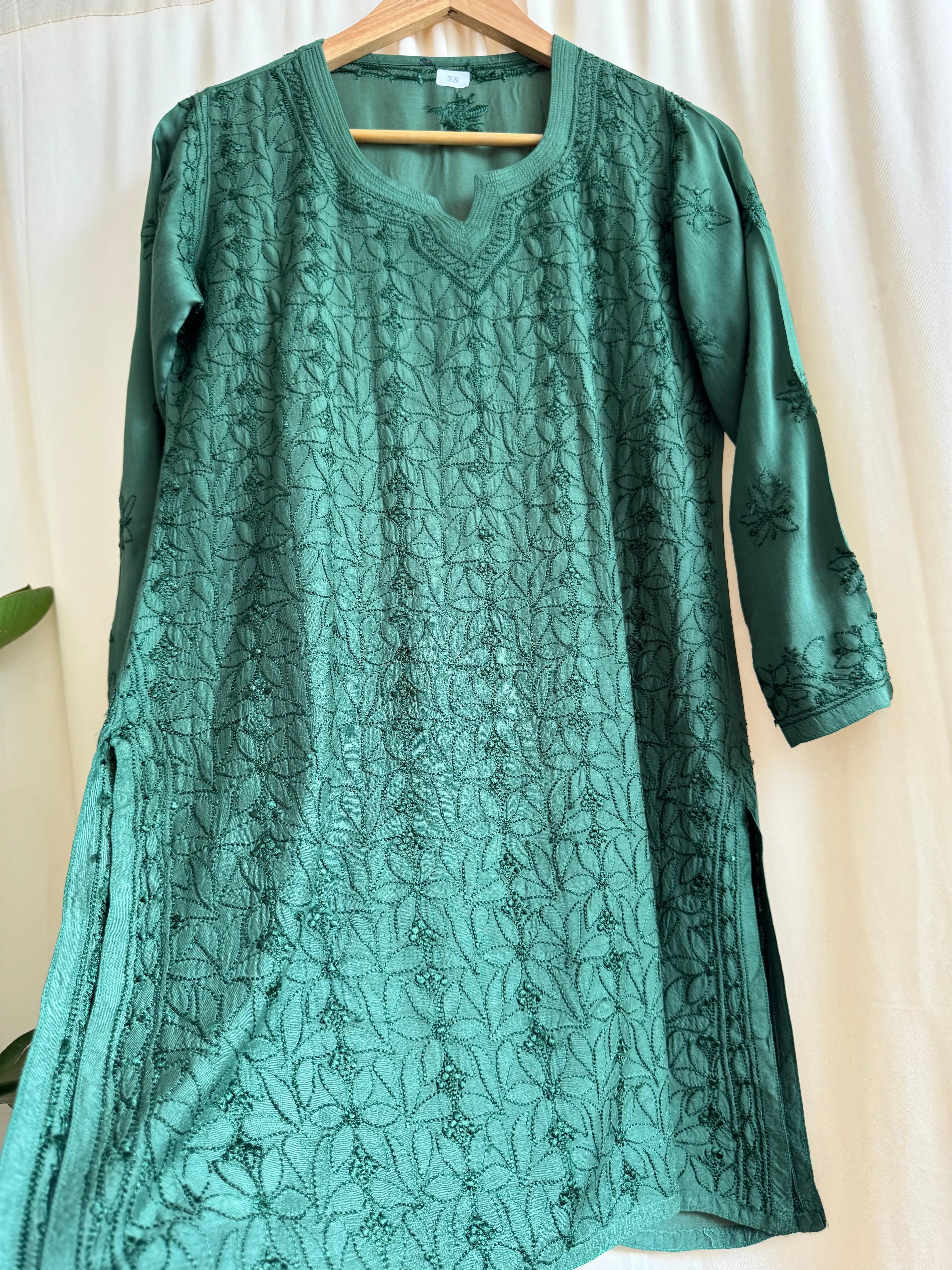 Chikankari Muslin short Top in Green ARIAA CHIKANKARI 