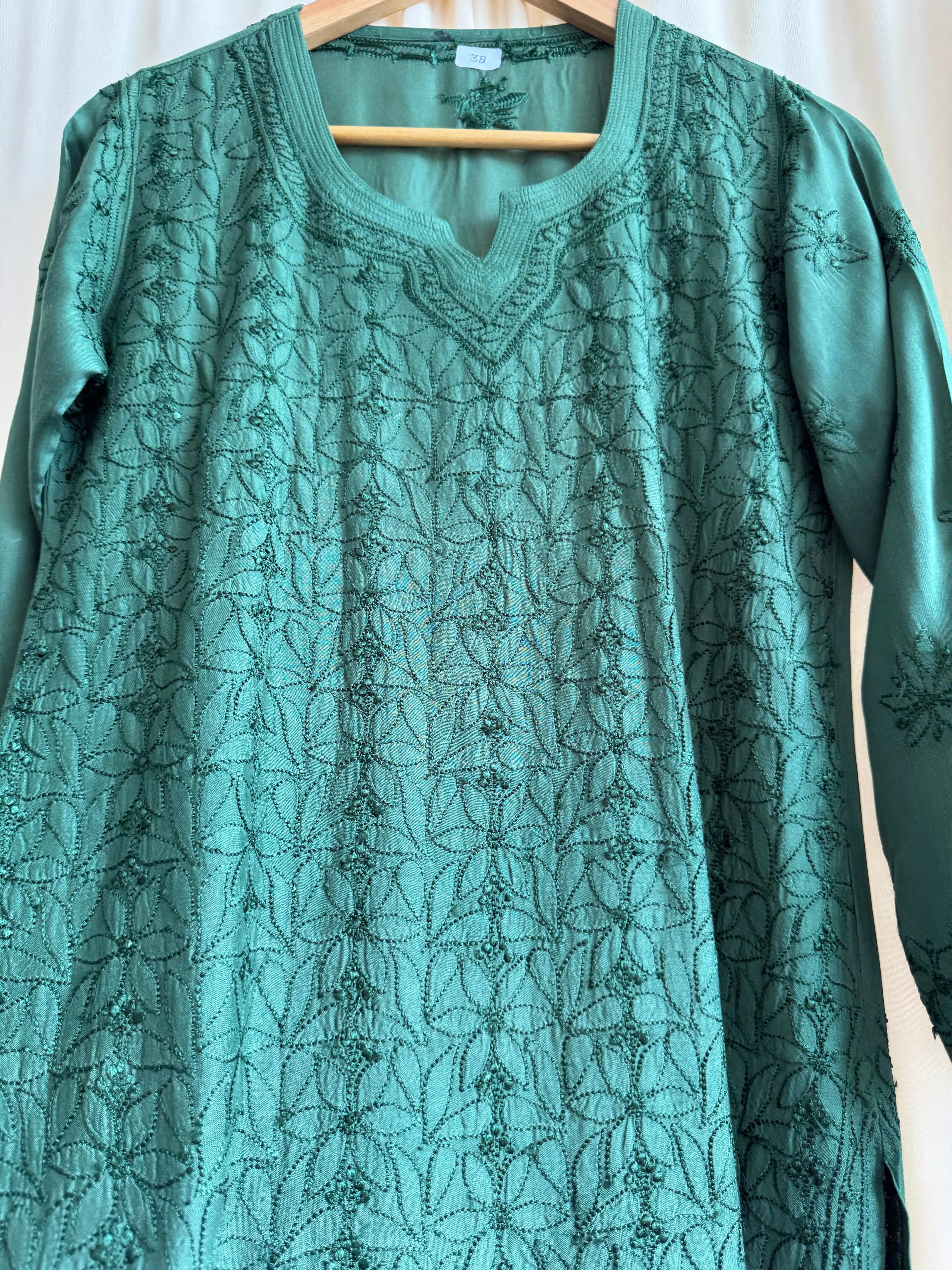 Chikankari Muslin short Top in Green ARIAA CHIKANKARI 