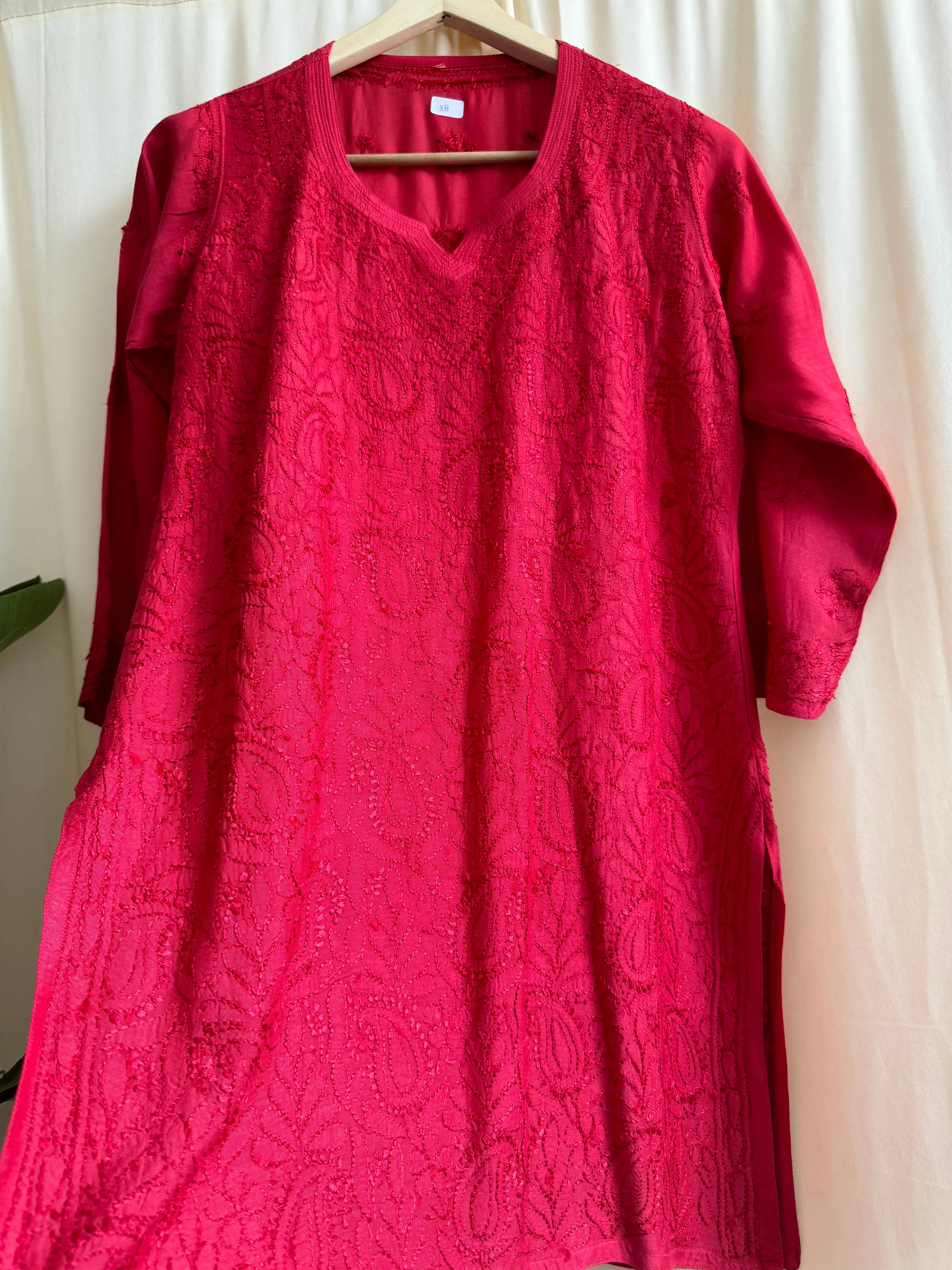 Chikankari Muslin short Top in Red ARIAA CHIKANKARI 