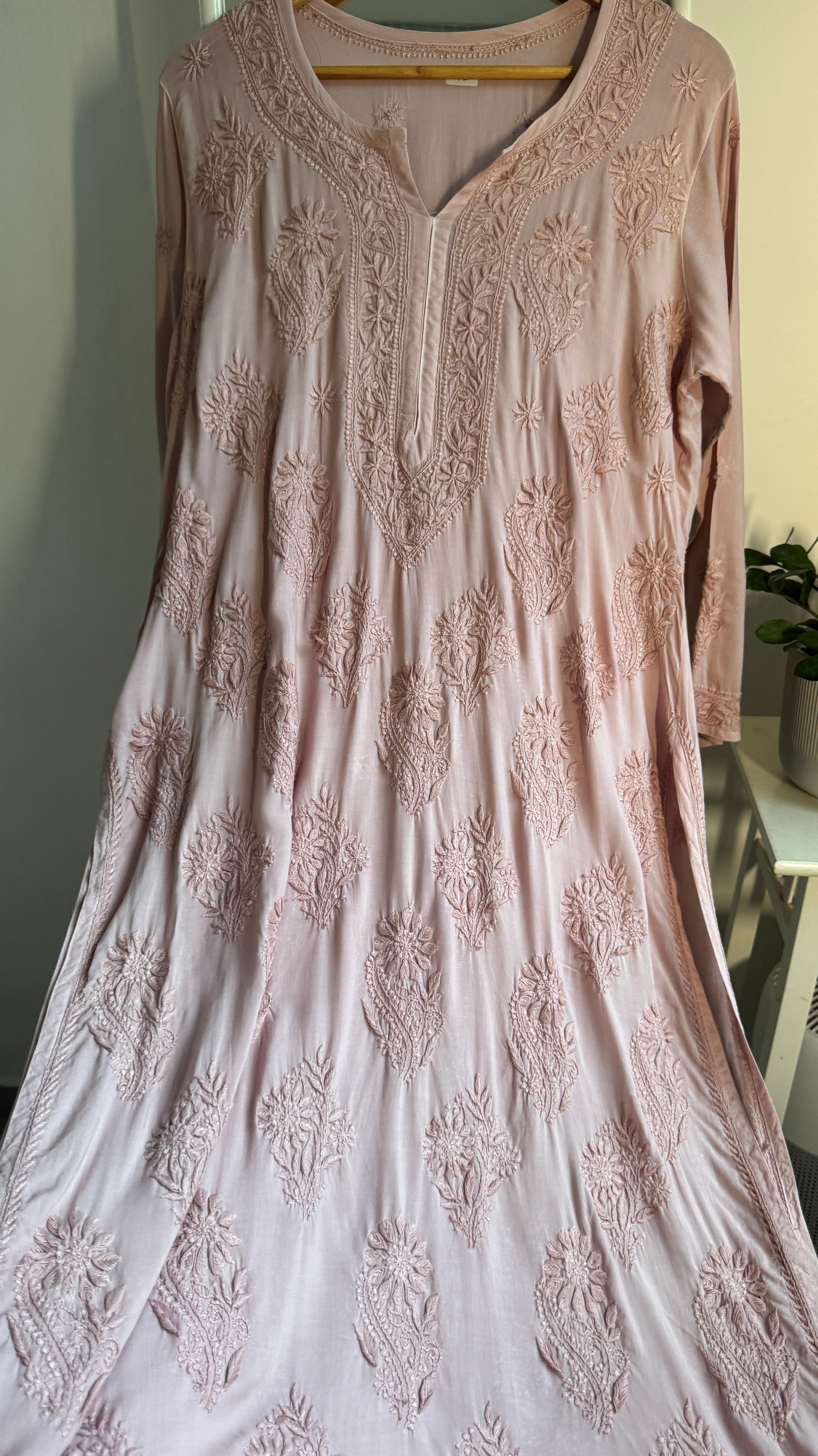 Premium Modal Chikankari Cotton Kurti - Nude Pink - Noor Collection