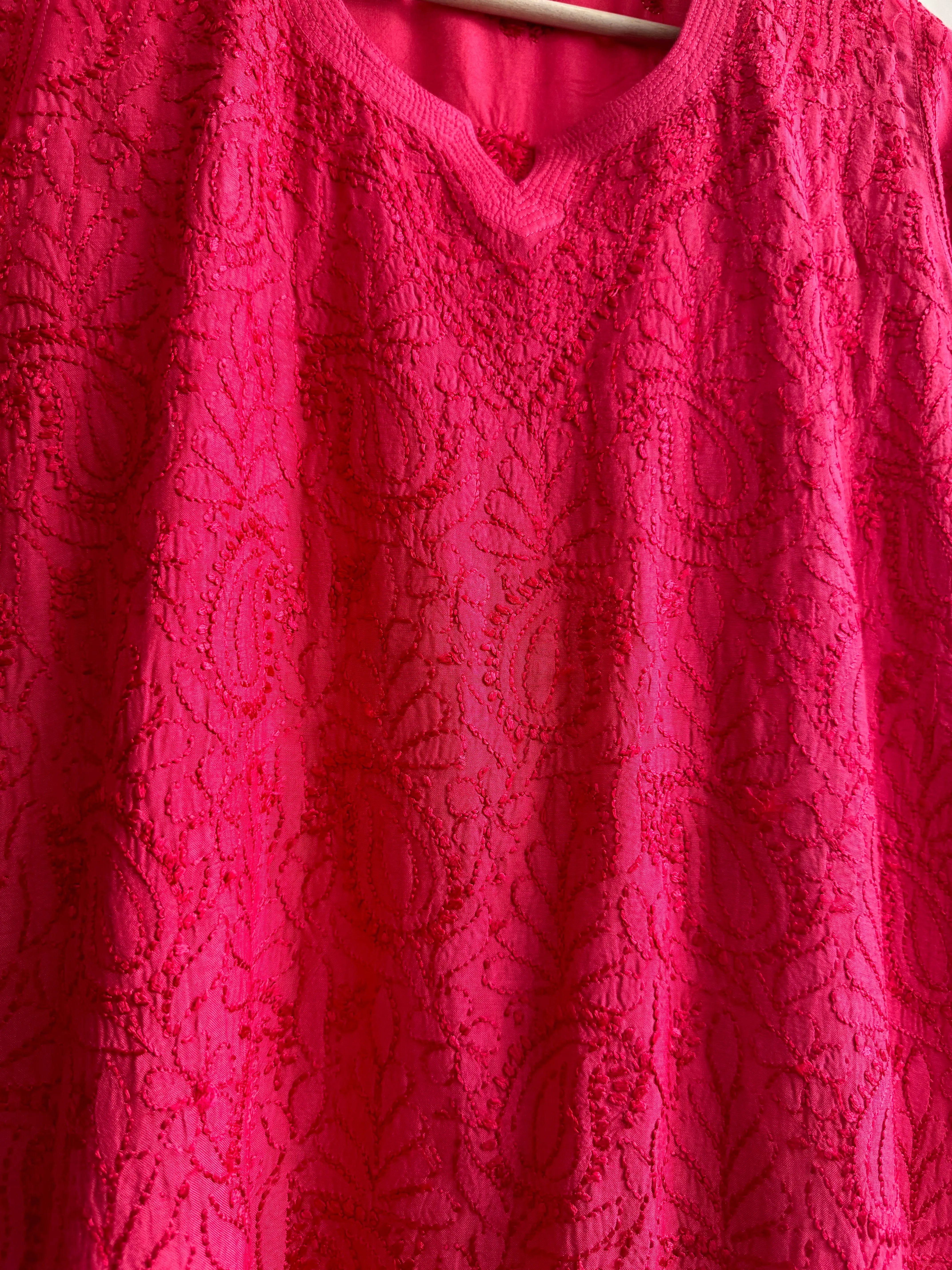 Chikankari Muslin short Top in Red ARIAA CHIKANKARI 