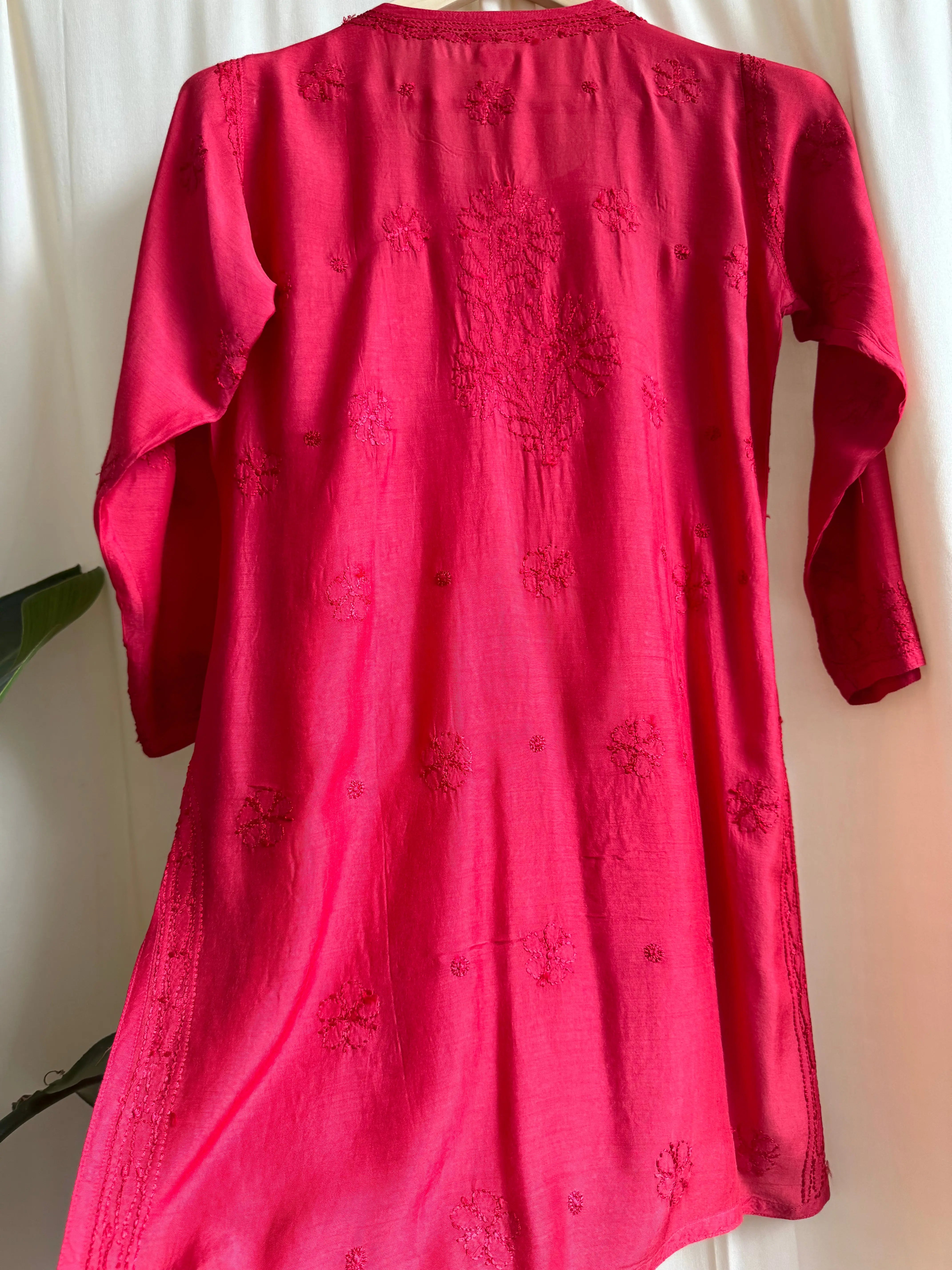 Chikankari Muslin short Top in Red ARIAA CHIKANKARI 