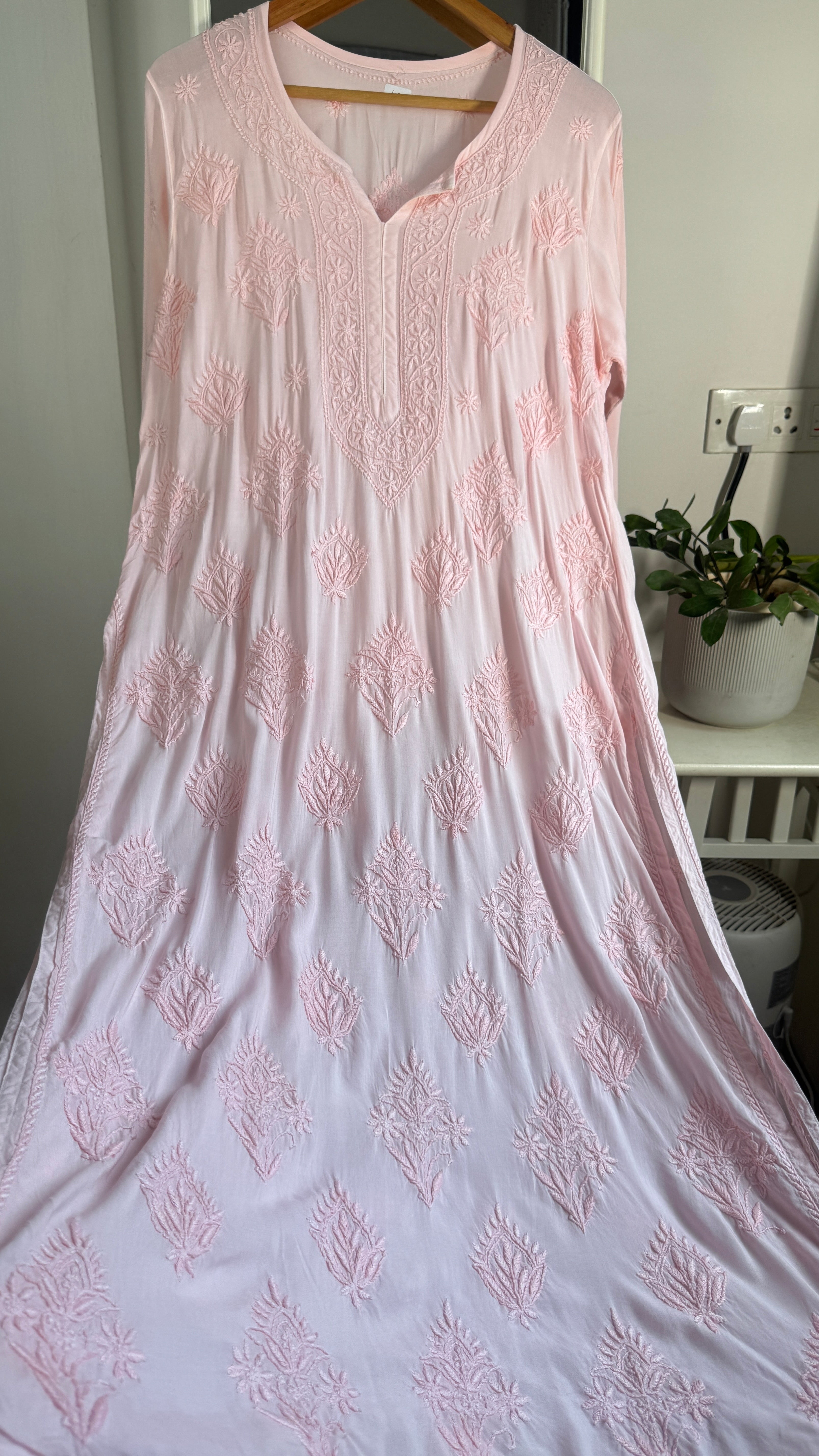 Premium Modal Chikankari Cotton Kurti - Pink - Noor Collection